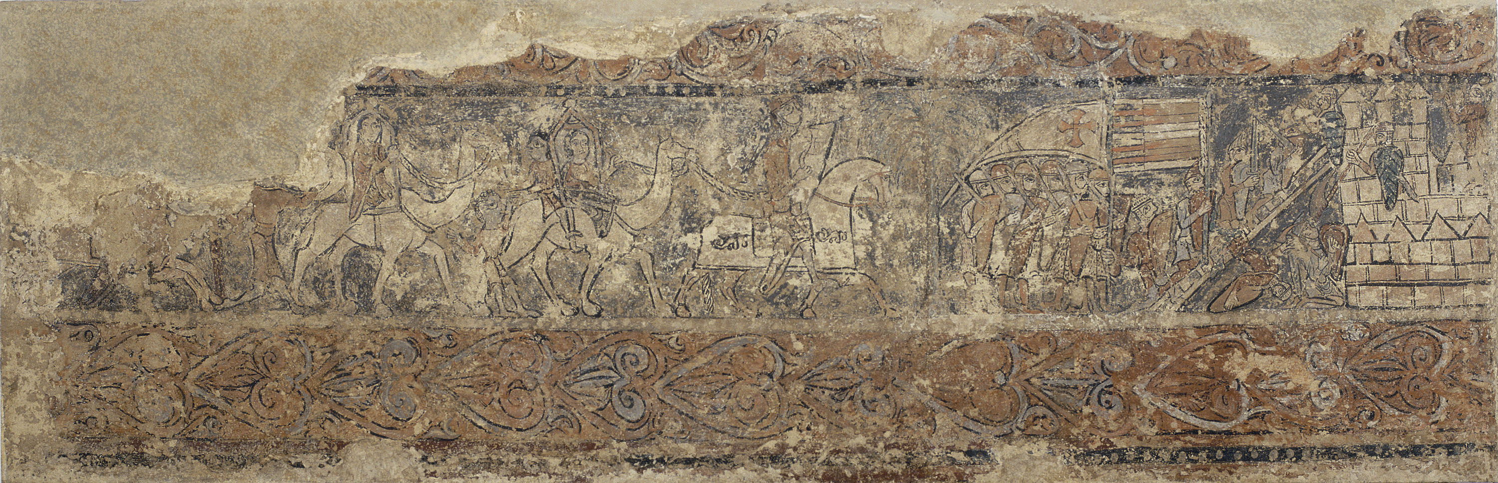 image for: Anònim. Aragó - Pintures profanes de Sixena: Comitiva de pelegrins i assalt d'un castell (Sant Joan d'Acre?) - Cap a 1200