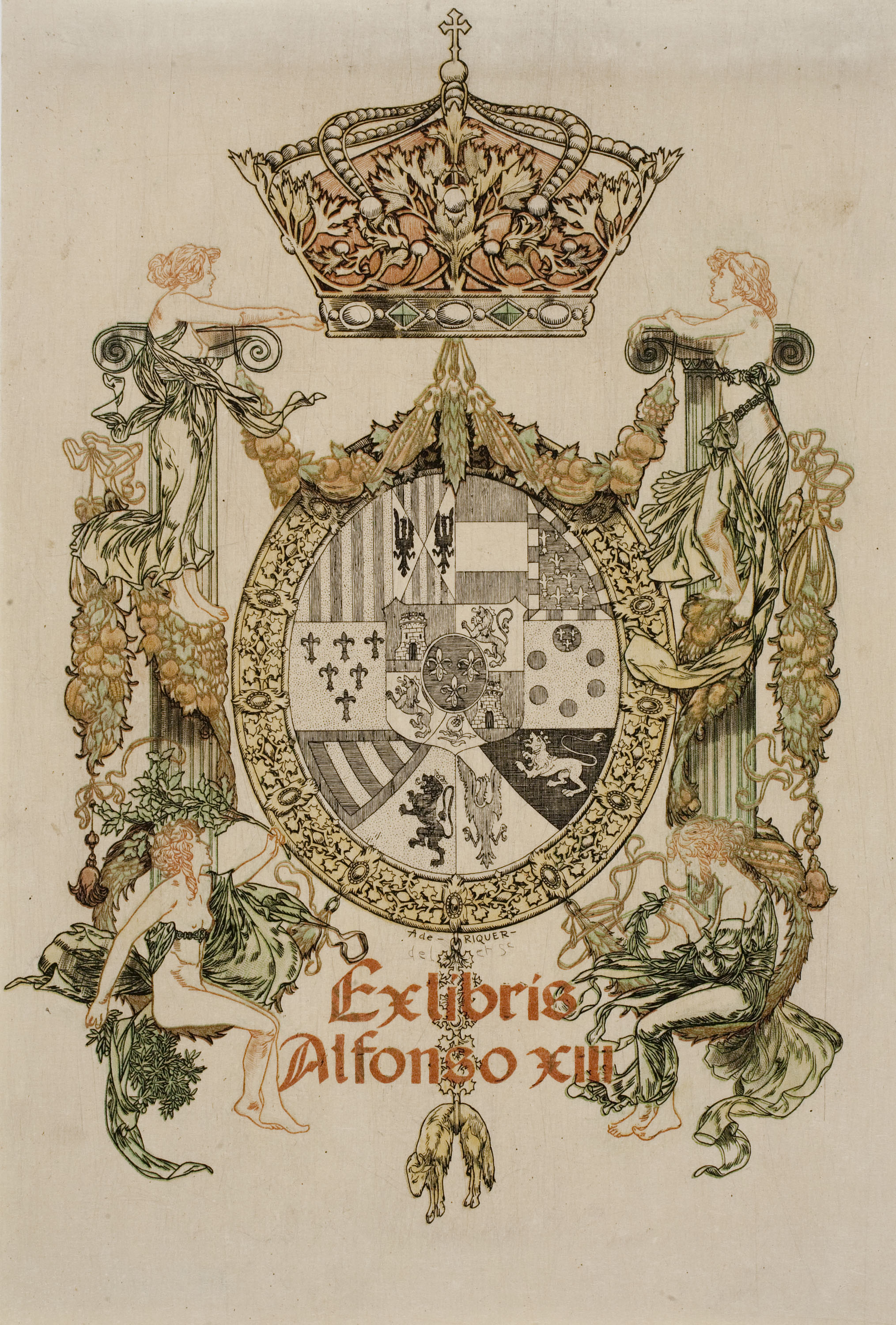 image for: Alexandre de Riquer - Ex-libris Alfonso XIII - 1904