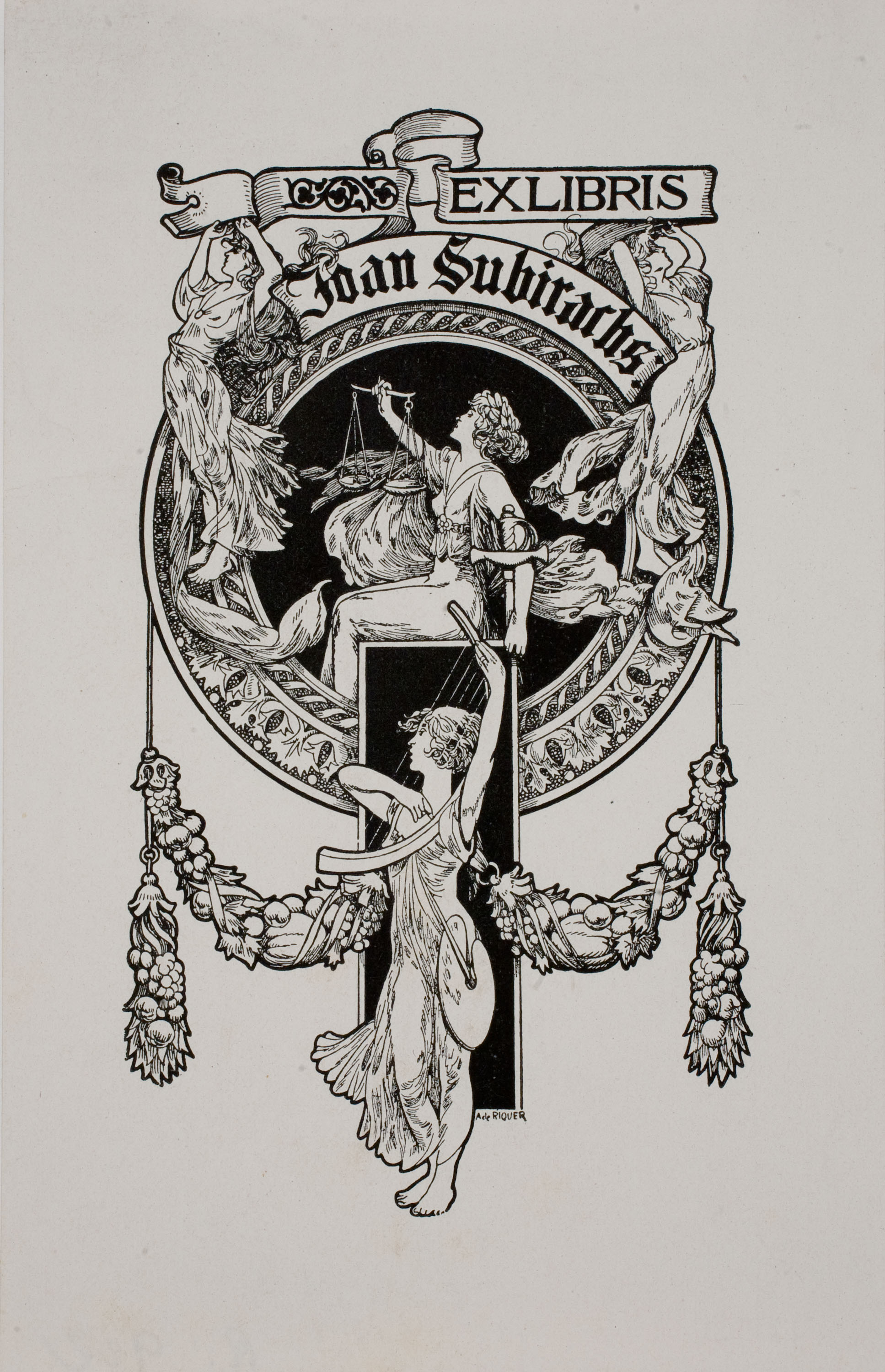 image for: Alexandre de Riquer - Ex-libris Joan Subirachs - Cap a 1904