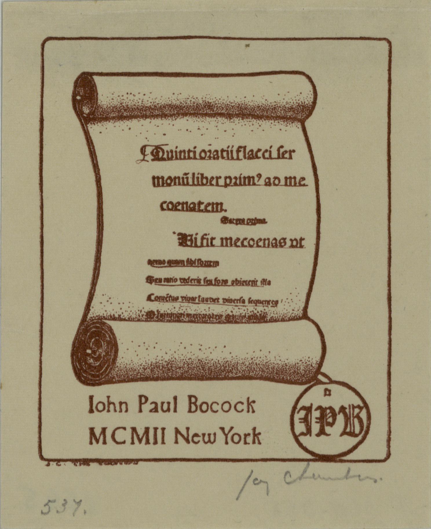image for: Jay K. Chambers - Ex-libris Iohn Paul Bocock - 1902