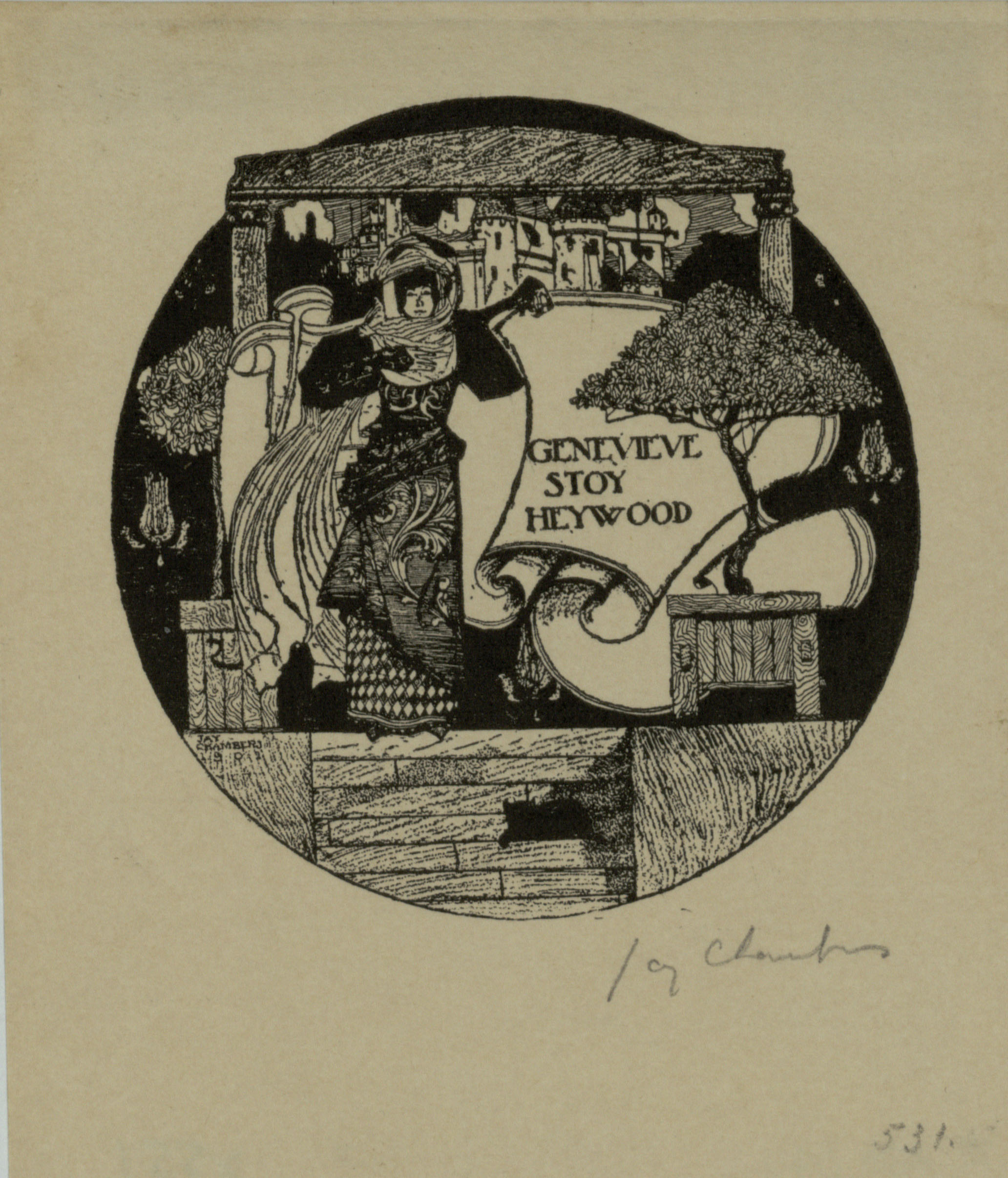 Jay K. Chambers - Ex-libris Genevieve Stoy Heywood - 1902 image for: Jay K. Chambers - Ex-libris Genevieve Stoy Heywood - 1902