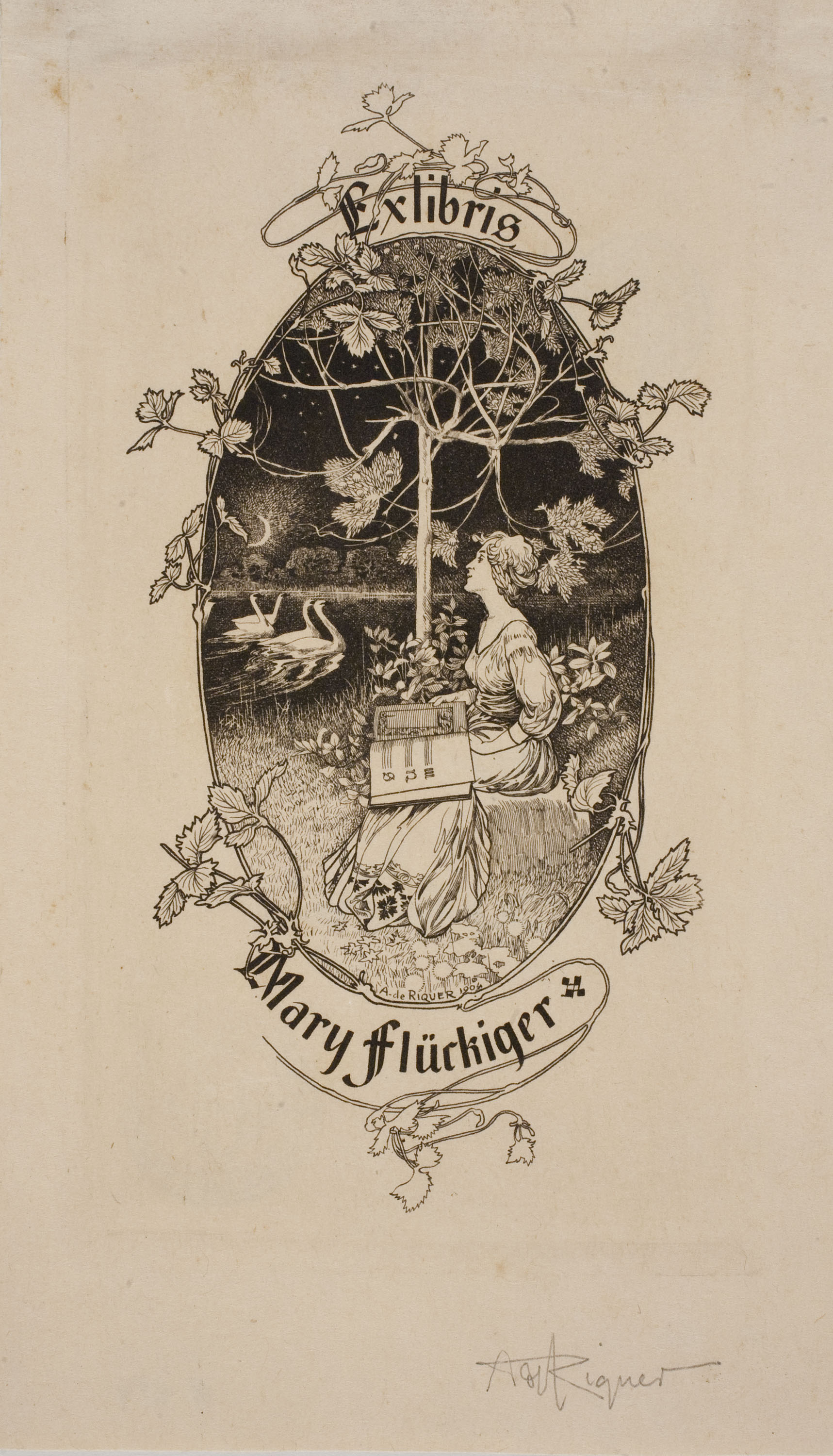 image for: Alexandre de Riquer - Ex-libris Mary Flückiger - 1904