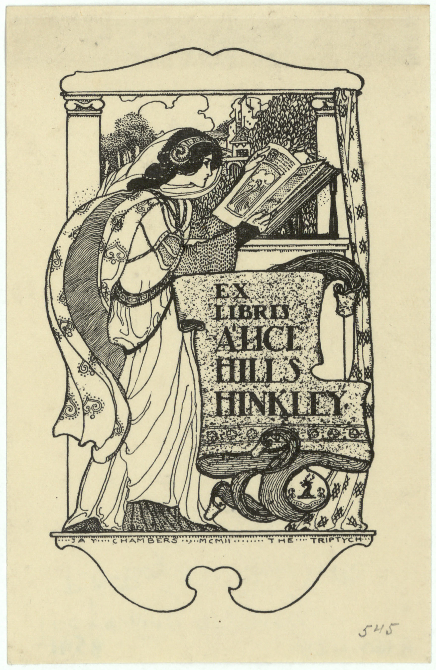 Jay K. Chambers - Ex-libris Alice Hills Hinkley - 1902 image for: Jay K. Chambers - Ex-libris Alice Hills Hinkley - 1902