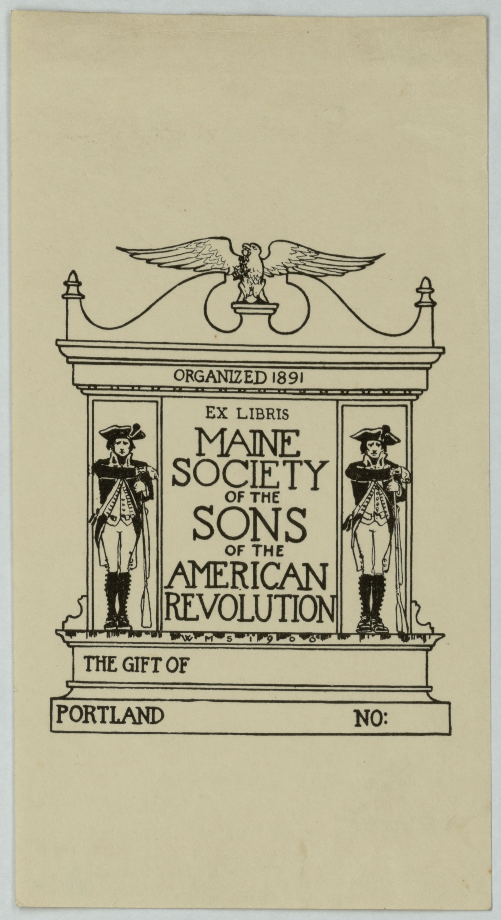 image for: Wilbur Macey Stone - Ex-libris Maine Society of the Sons of the American Revolution - 1900