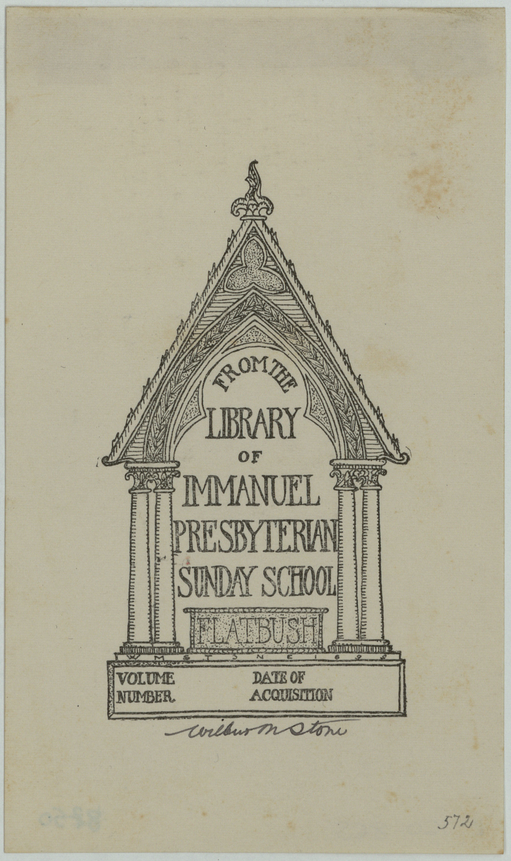 image for: Wilbur Macey Stone - Ex-libris Immanuel Presbyterian Sunday School - 1899