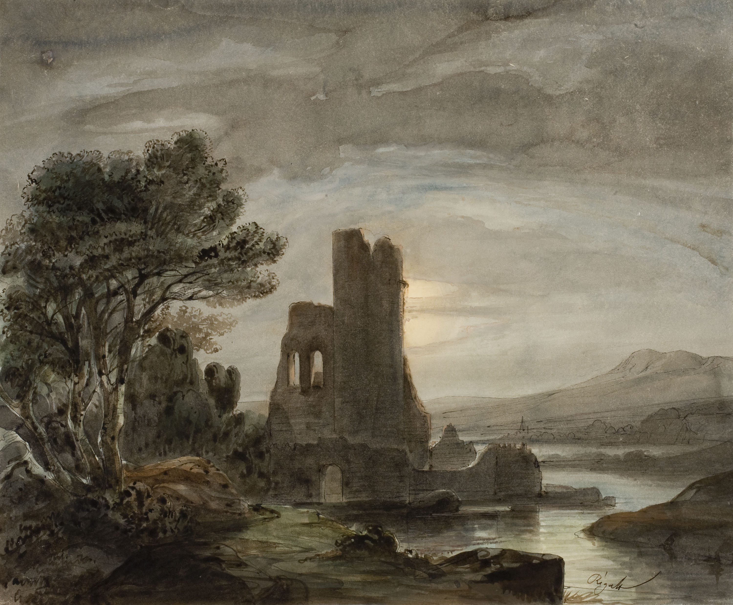 image for: Lluís Rigalt - Paisatge nocturn amb monestir en ruïnes - Cap a 1850
