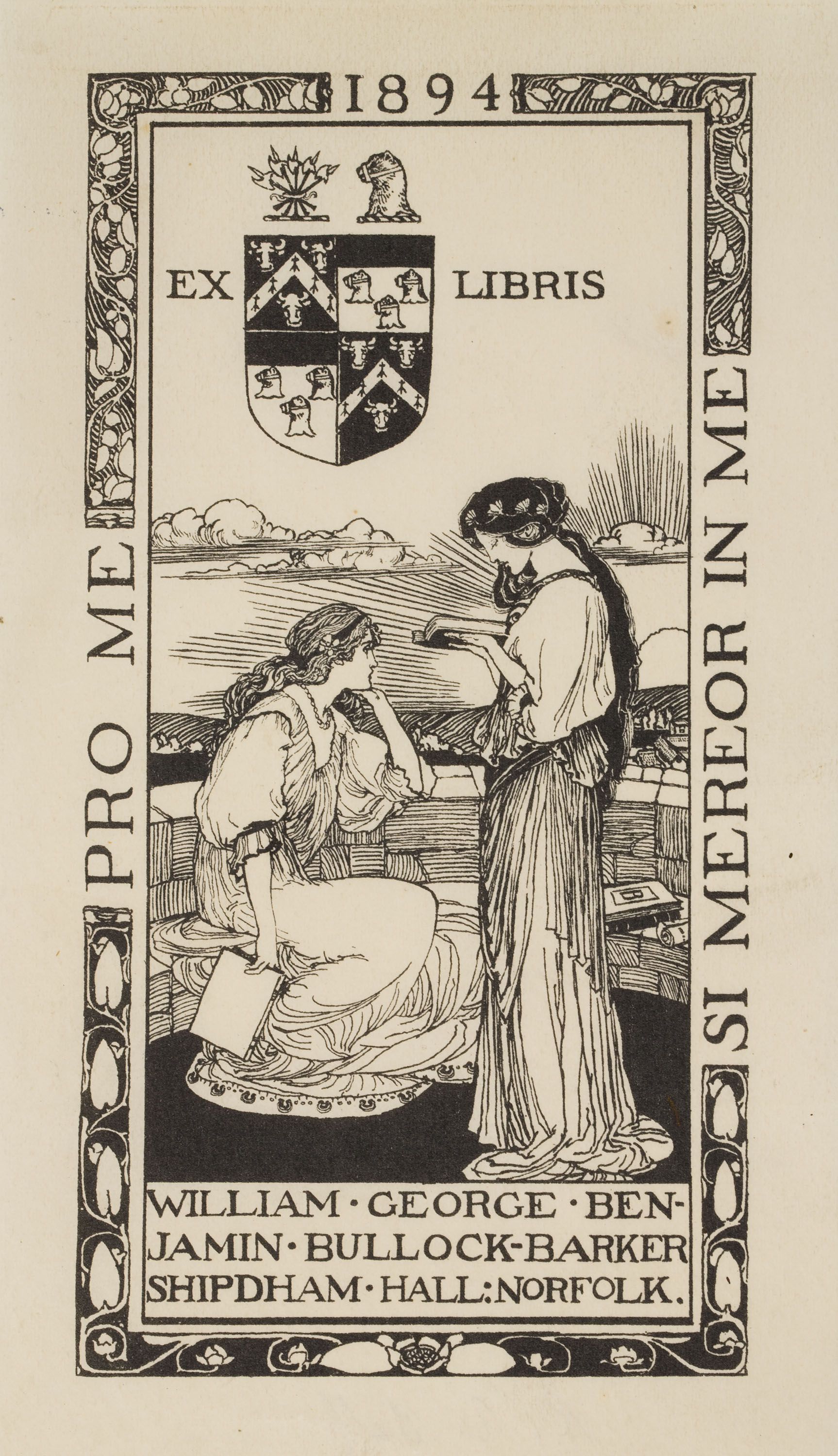 image for: Robert Anning Bell - Ex-libris William George Benjamin Bullock Barker Shipdham Hall Norfolk - 1894