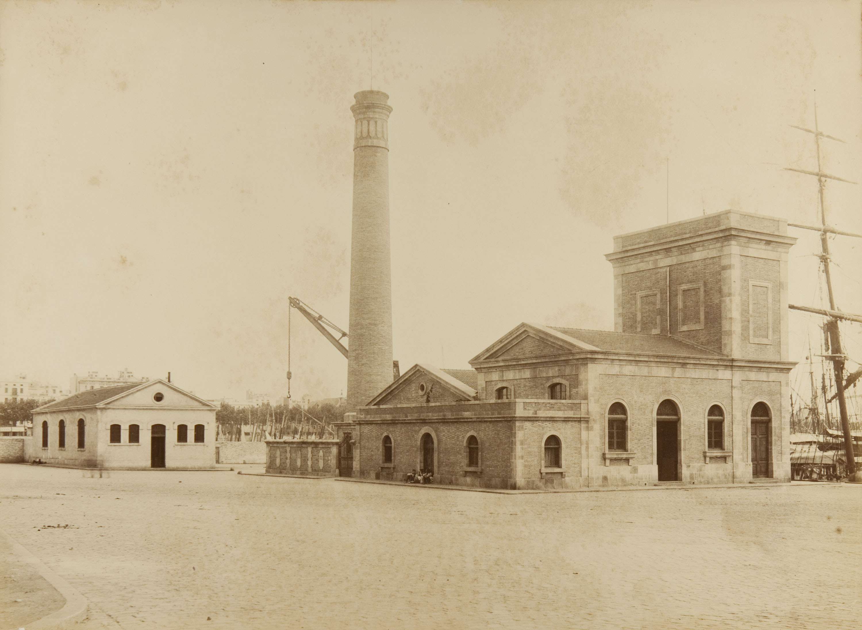 Pau Audouard - Puerto de Barcelona. Casa de máquinas. Taller de reparaciones y grúa de 25 toneladas - 1888 image for: Pau Audouard - Puerto de Barcelona. Casa de máquinas. Taller de reparaciones y grúa de 25 toneladas - 1888