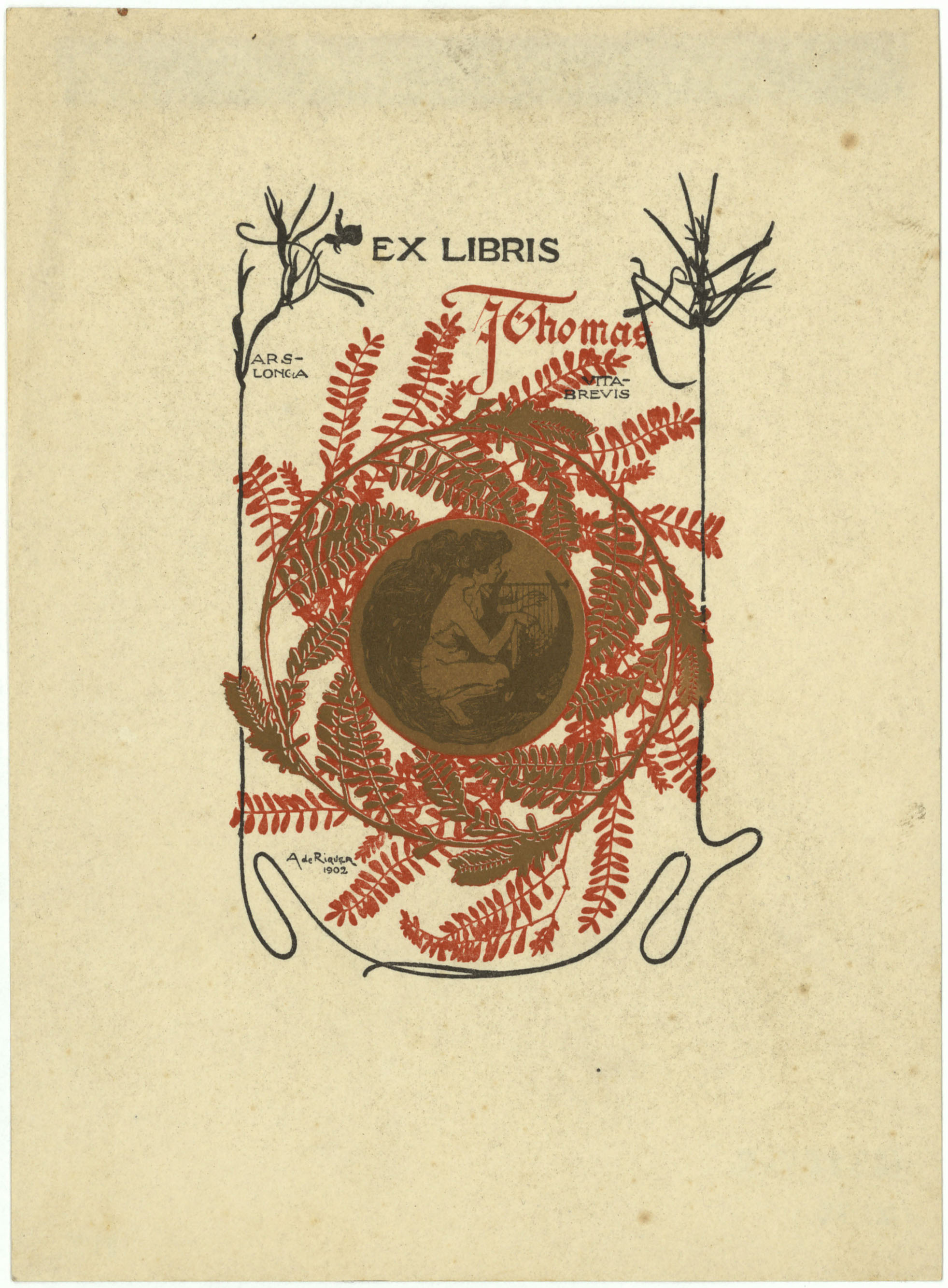 image for: Alexandre de Riquer - Ex-libris J. Thomas - 1902