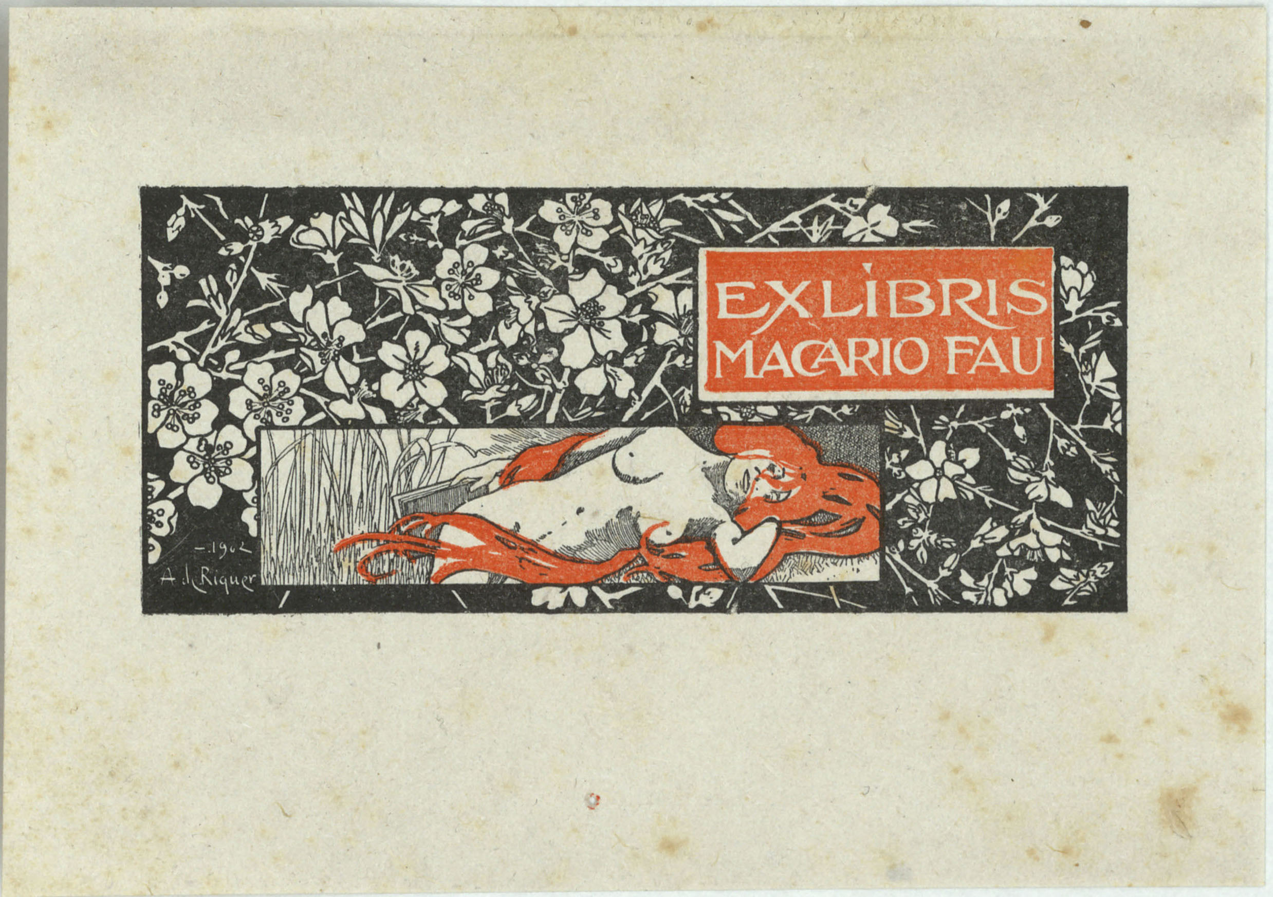 image for: Alexandre de Riquer - Ex-libris Macario Fau - 1902