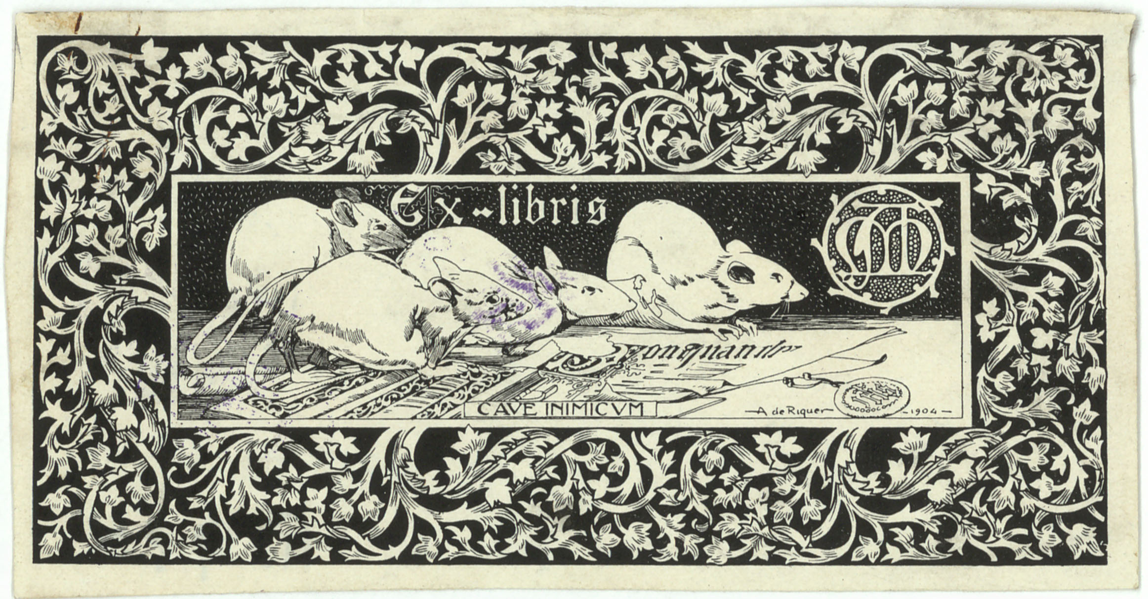 image for: Alexandre de Riquer - Ex-libris AM [Apel·les Mestres] - 1904