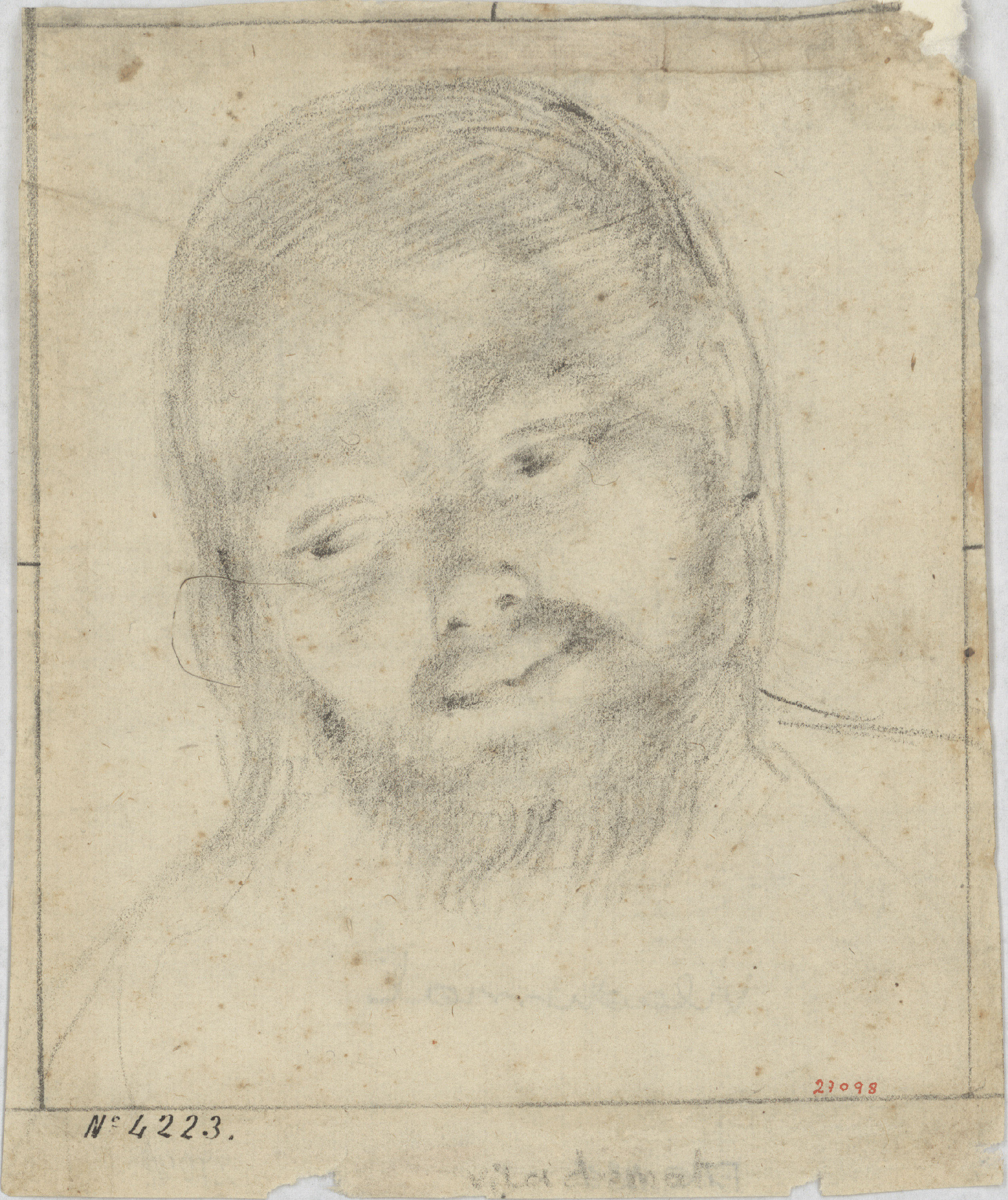 Antoni Viladomat - Cap masculí (anvers) / Croquis de retaule (revers) - Cap a 1720-1740 image for: Antoni Viladomat - Cap masculí (anvers) / Croquis de retaule (revers) - Cap a 1720-1740