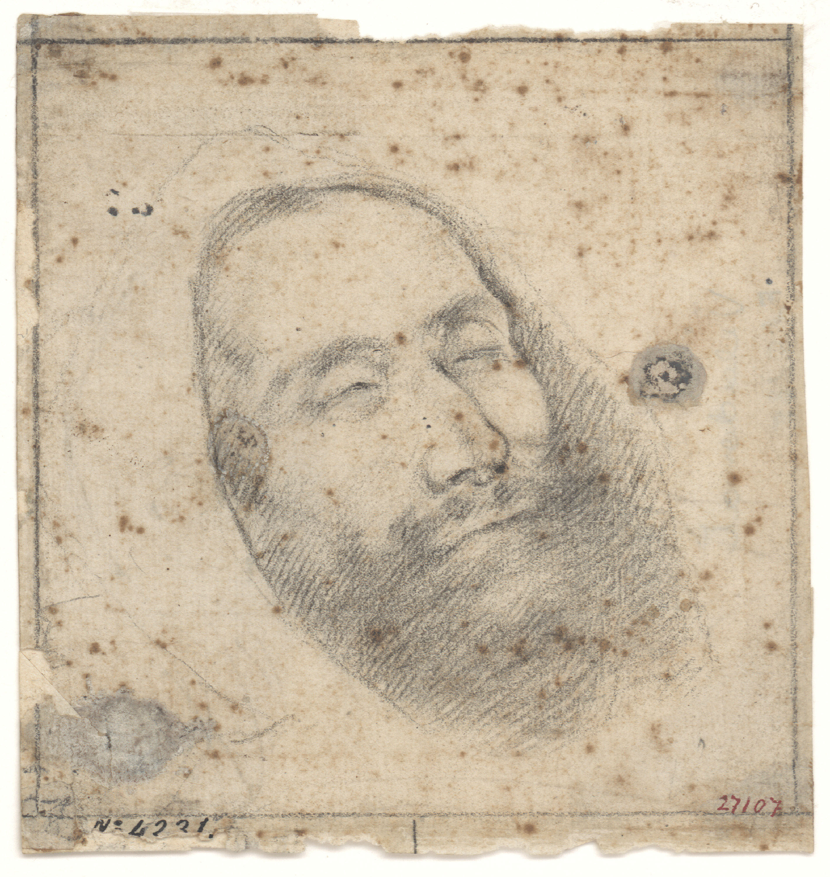 Antoni Viladomat - Cap de frare (sant Francesc) (anvers) / Esbós de cap de frare (revers) - Cap a 1720-1730 image for: Antoni Viladomat - Cap de frare (sant Francesc) (anvers) / Esbós de cap de frare (revers) - Cap a 1720-1730