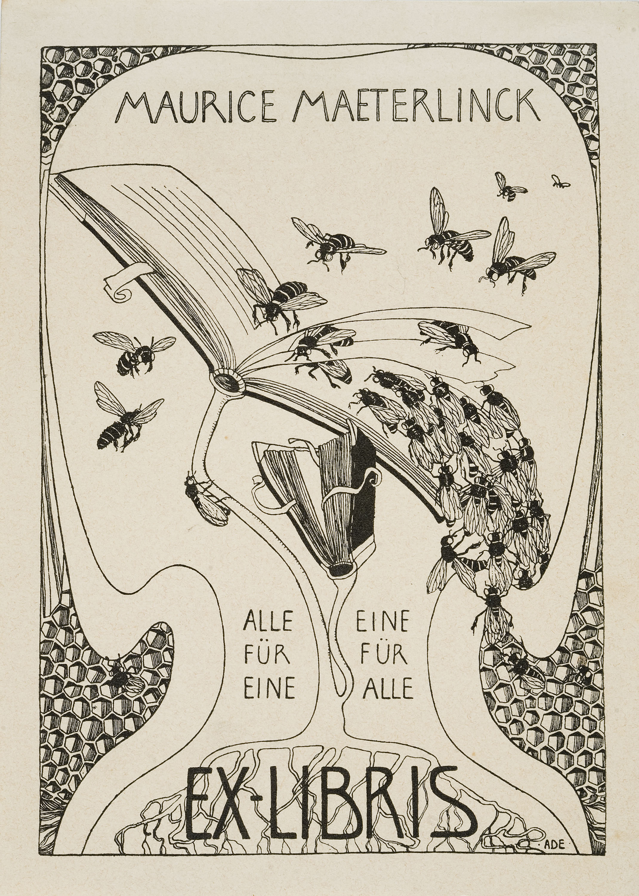Mathilde Ade - Maurice Maeterlinck ex-libris - Cap a 1902 image for: Mathilde Ade - Maurice Maeterlinck ex-libris - Cap a 1902