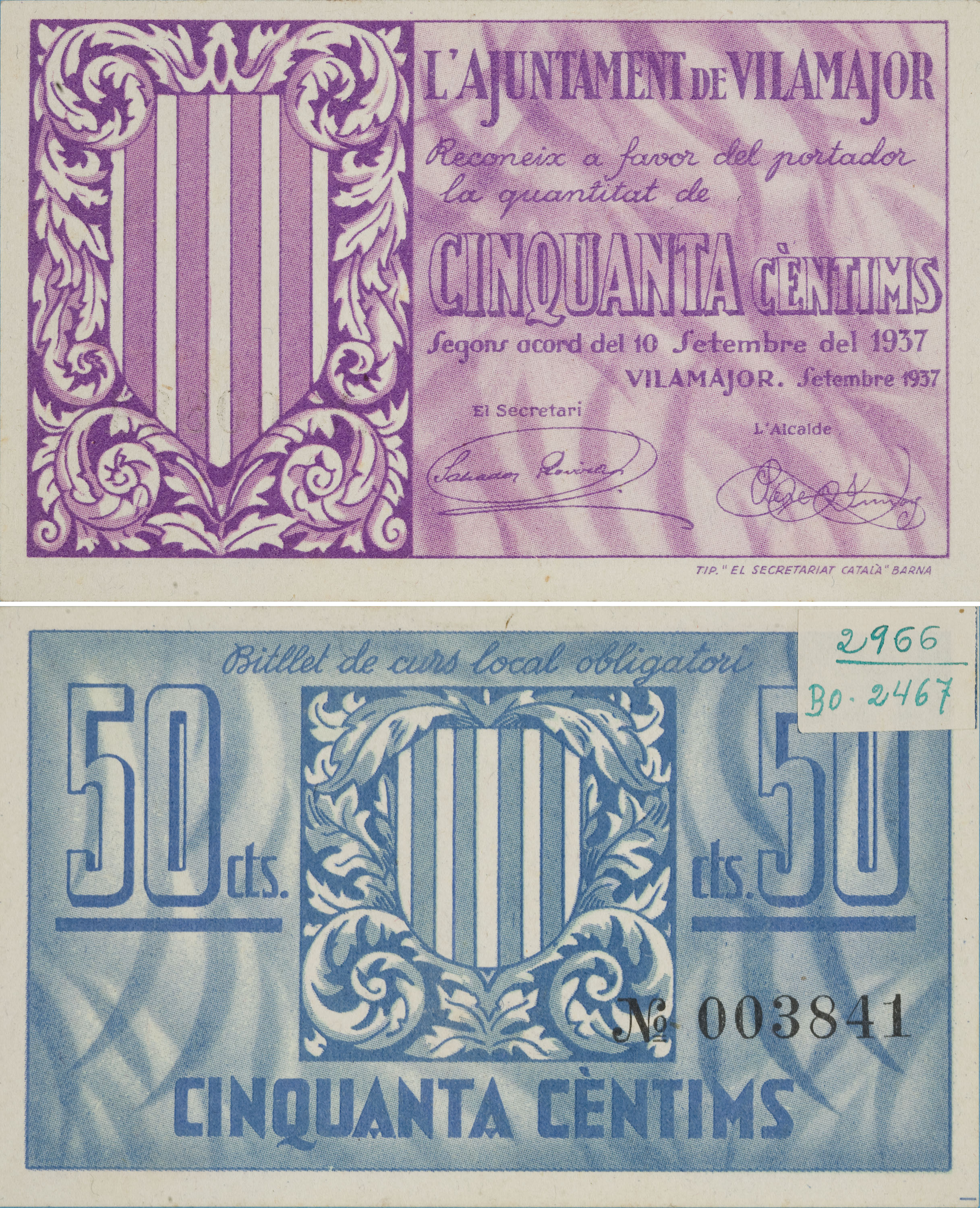 Ajuntament de Vilamajor. Sant Antoni de Vilamajor - 50 cèntims - 10.09.1937 image for: Ajuntament de Vilamajor. Sant Antoni de Vilamajor - 50 cèntims - 10.09.1937