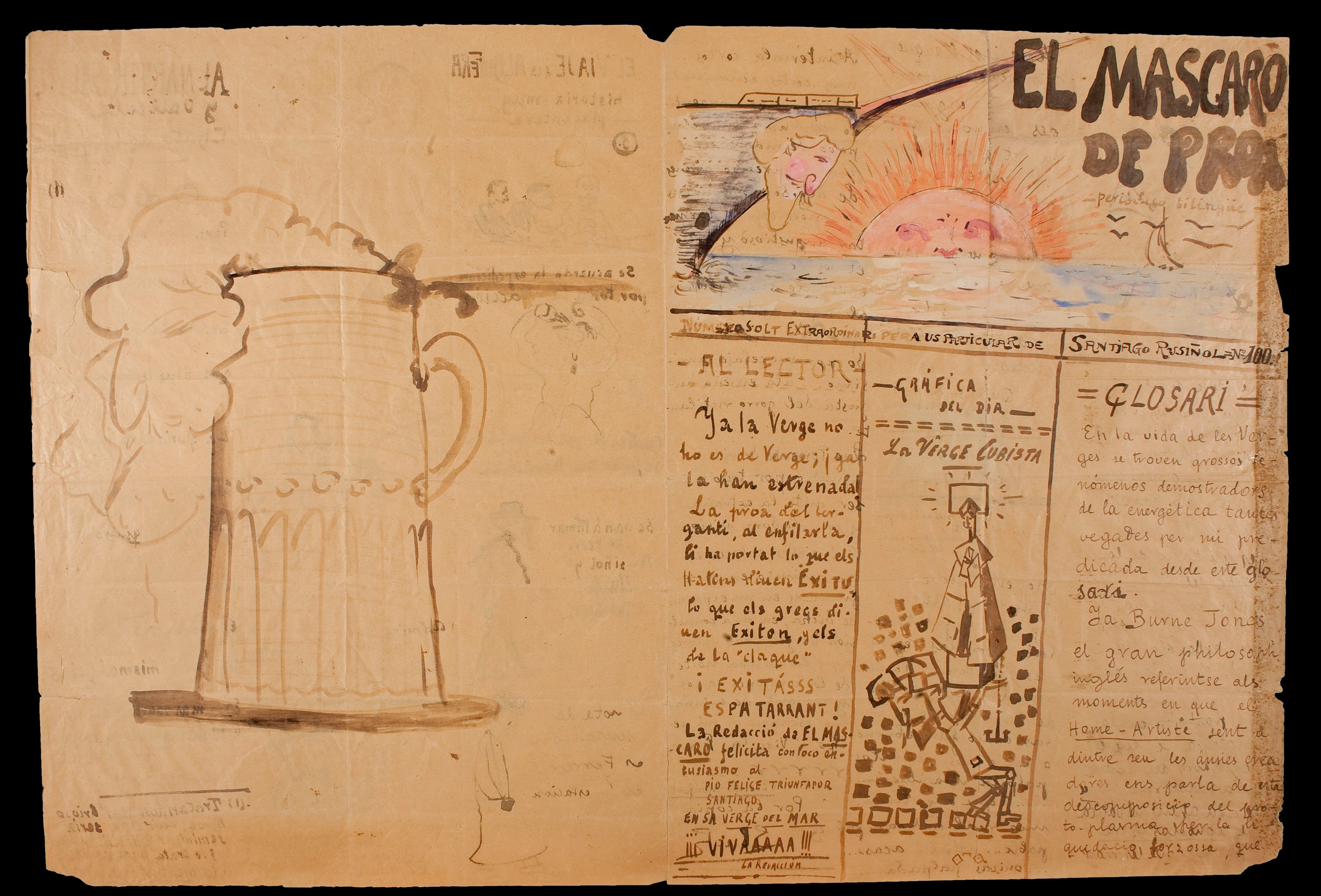 image for: Santiago Rusiñol - El mascaró de proa. Capçalera il·lustrada i manuscrita (anvers) / El mascaró de proa. Interior il·lustrat i manuscrit (revers) - Cap a 1917