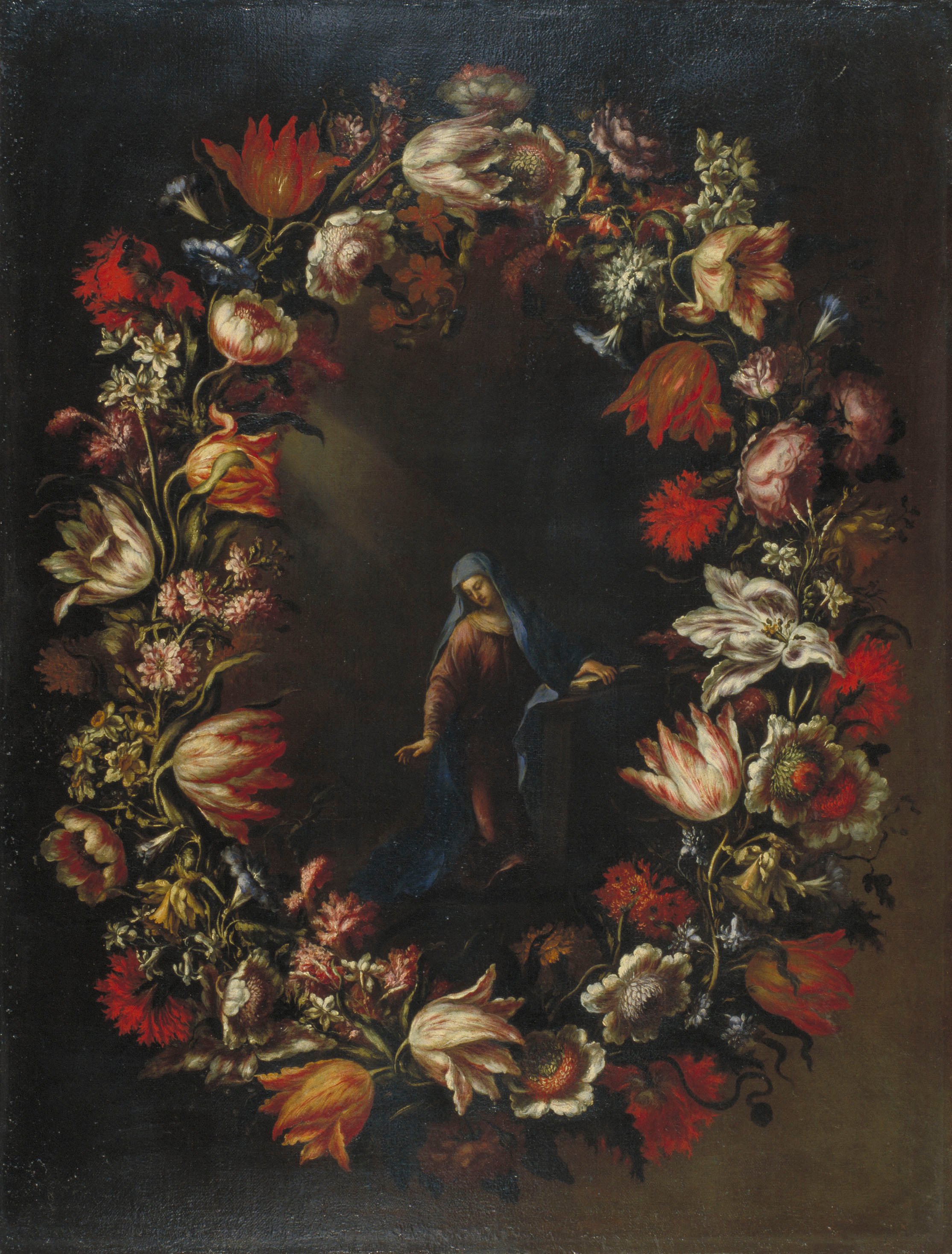 image for: Bartolomé Pérez - Garlanda de flors amb la Mare de Déu de l'Anunciació - Cap a 1676