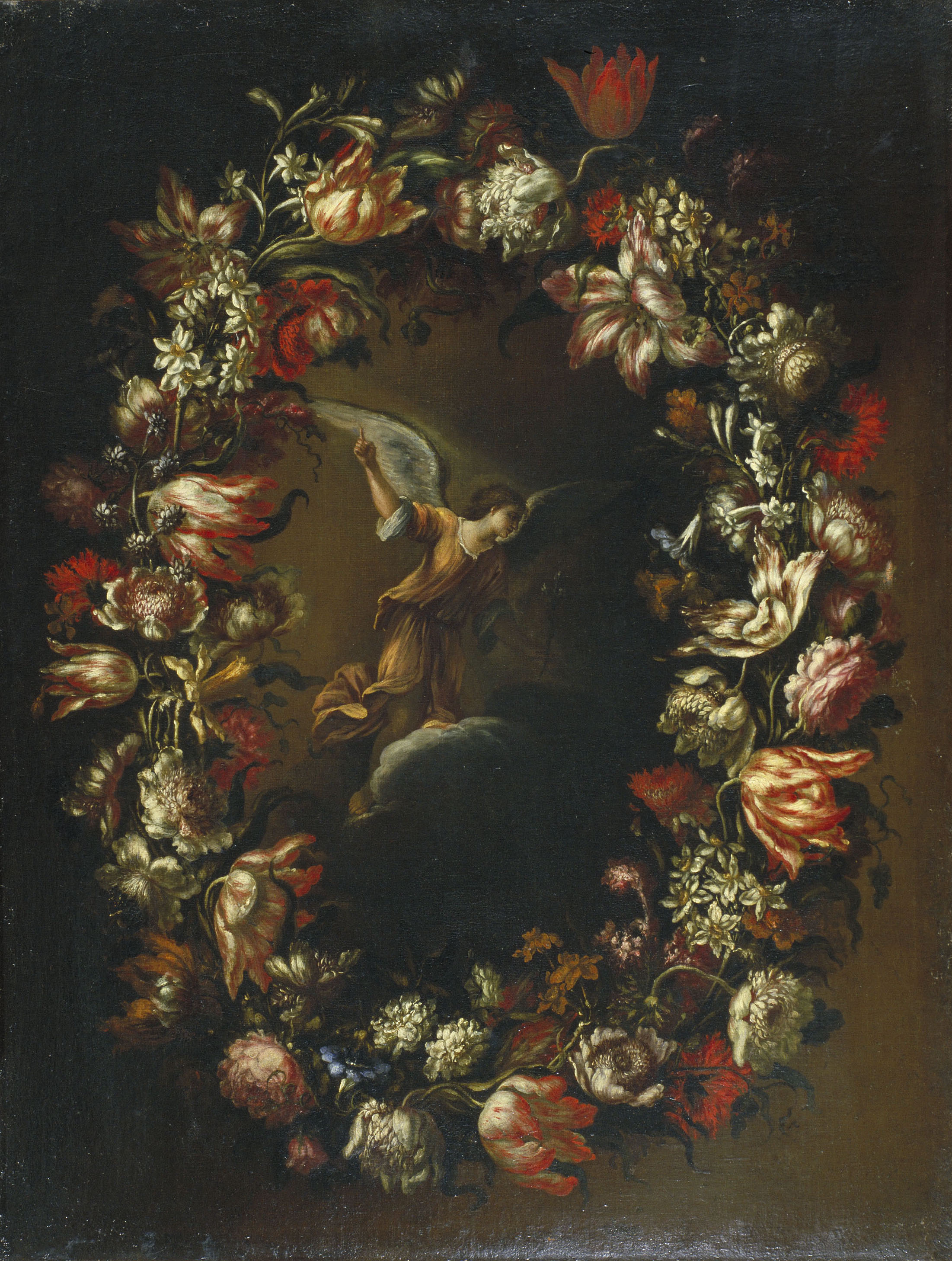 image for: Bartolomé Pérez - Garlanda de flors amb sant Gabriel Arcàngel - Cap a 1676