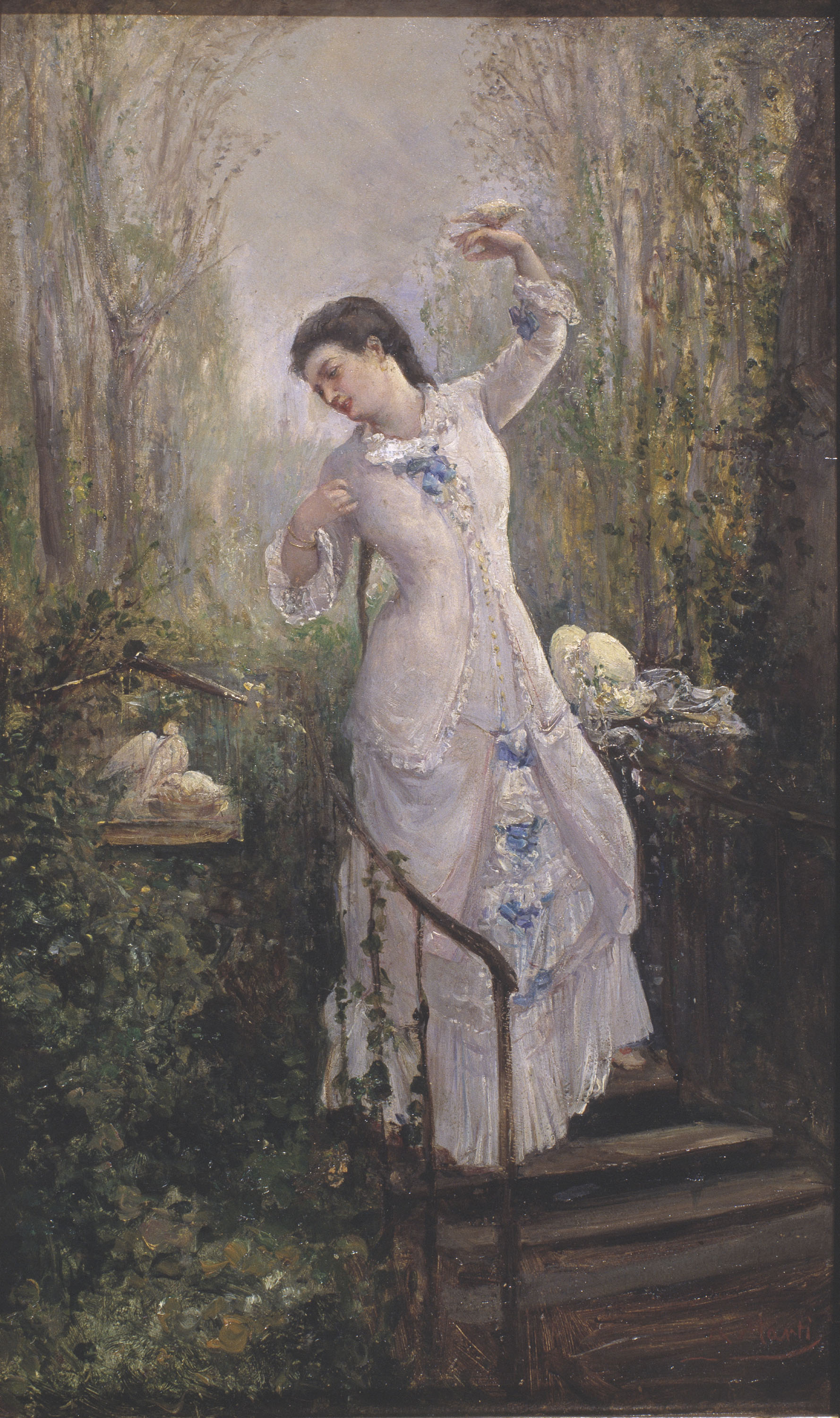 image for: Ramon Martí i Alsina - Figura femenina amb uns coloms - Cap a 1860-1870