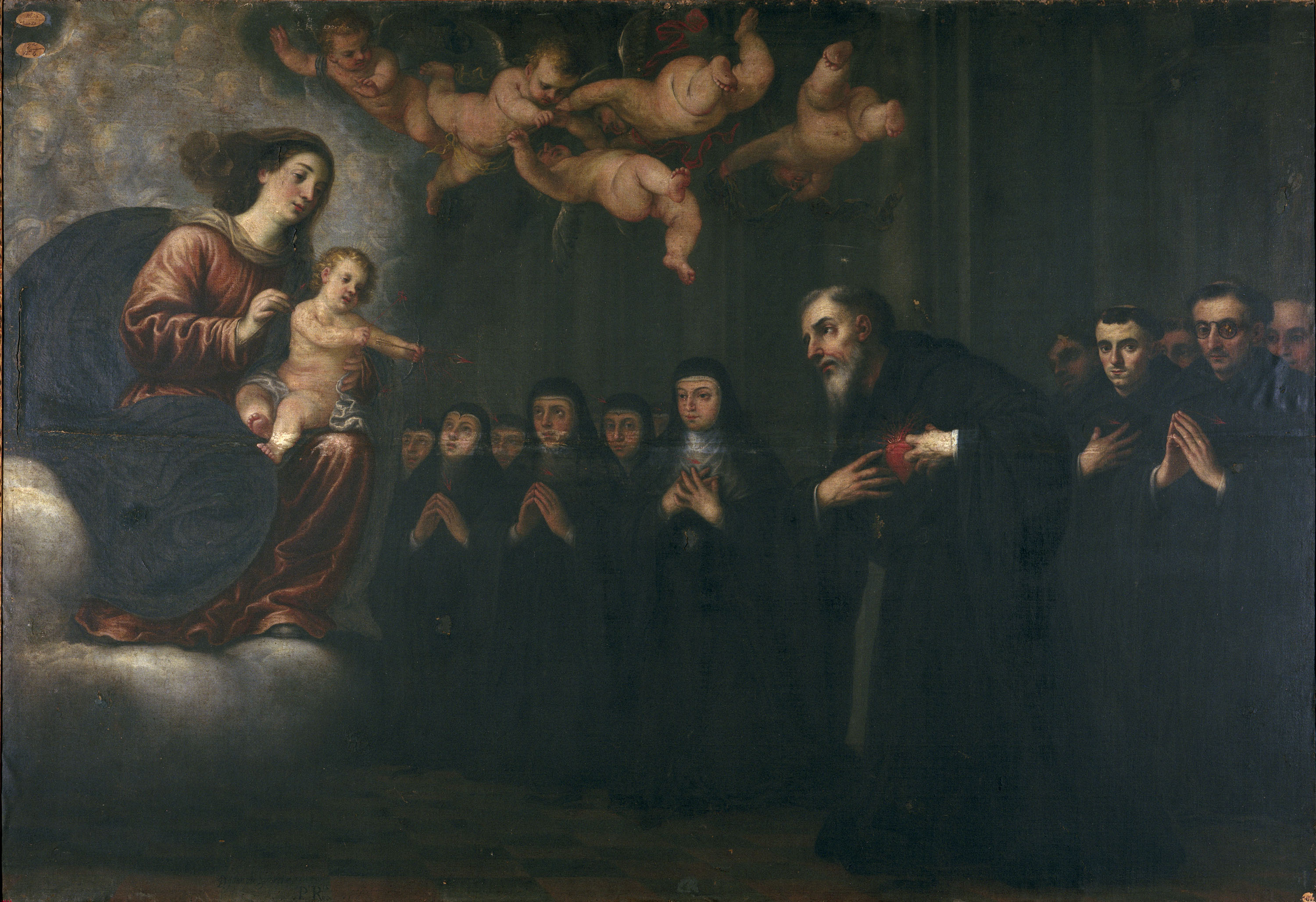 image for: José García Hidalgo - La Mare de Déu i el Nen transverberant el cor a sant Agustí, davant la comunitat de religiosos - Cap a 1674