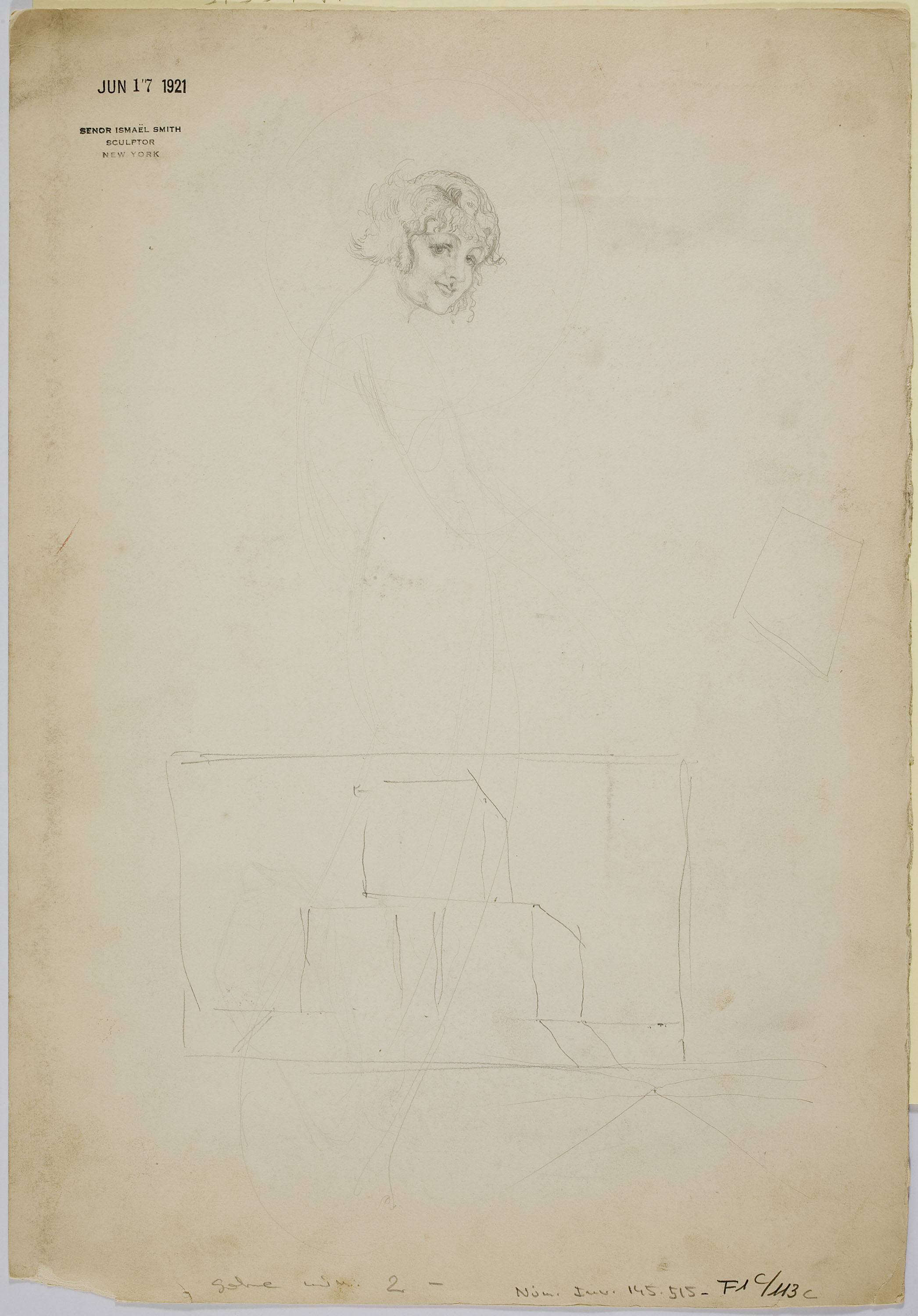 image for: Ismael Smith - Estudi per al «Monument a la Creu Roja Americana» (anvers) / Estudi de rostre femení (revers) - Cap a 1920 [1]