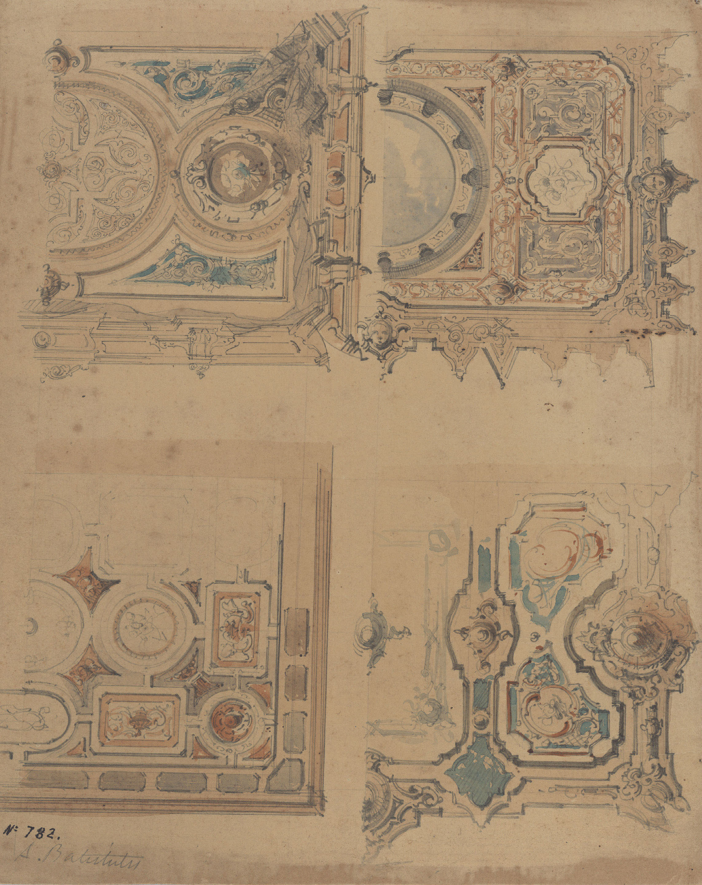 Achille Battistuzzi - Projectes de decoració de sostre - Cap a 1860-1880 image for: Achille Battistuzzi - Projectes de decoració de sostre - Cap a 1860-1880