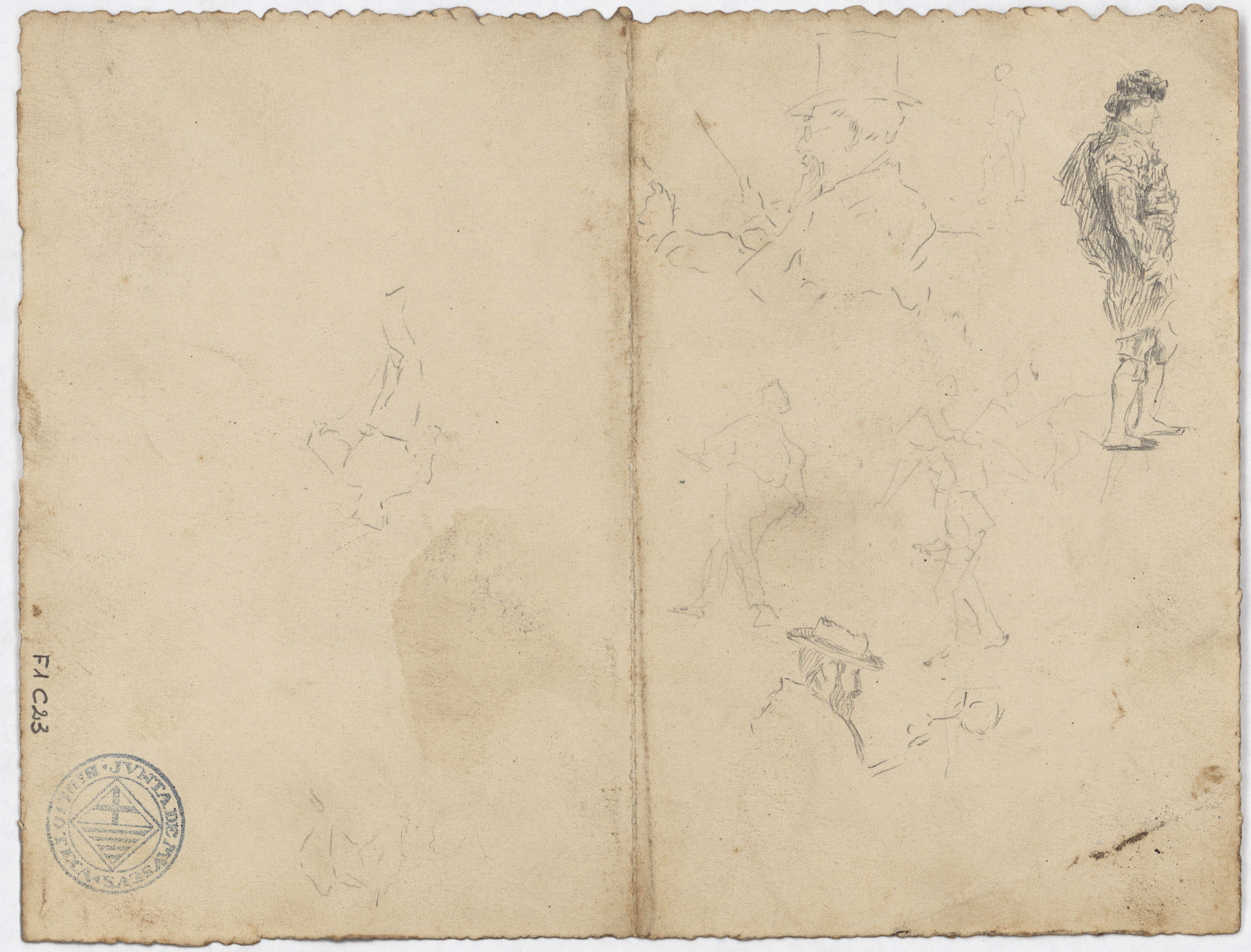 image for: Antoni Caba - Apunts de figures (anvers) / Croquis de figures i figura de torero (revers) - Cap a 1860-1870 [1]