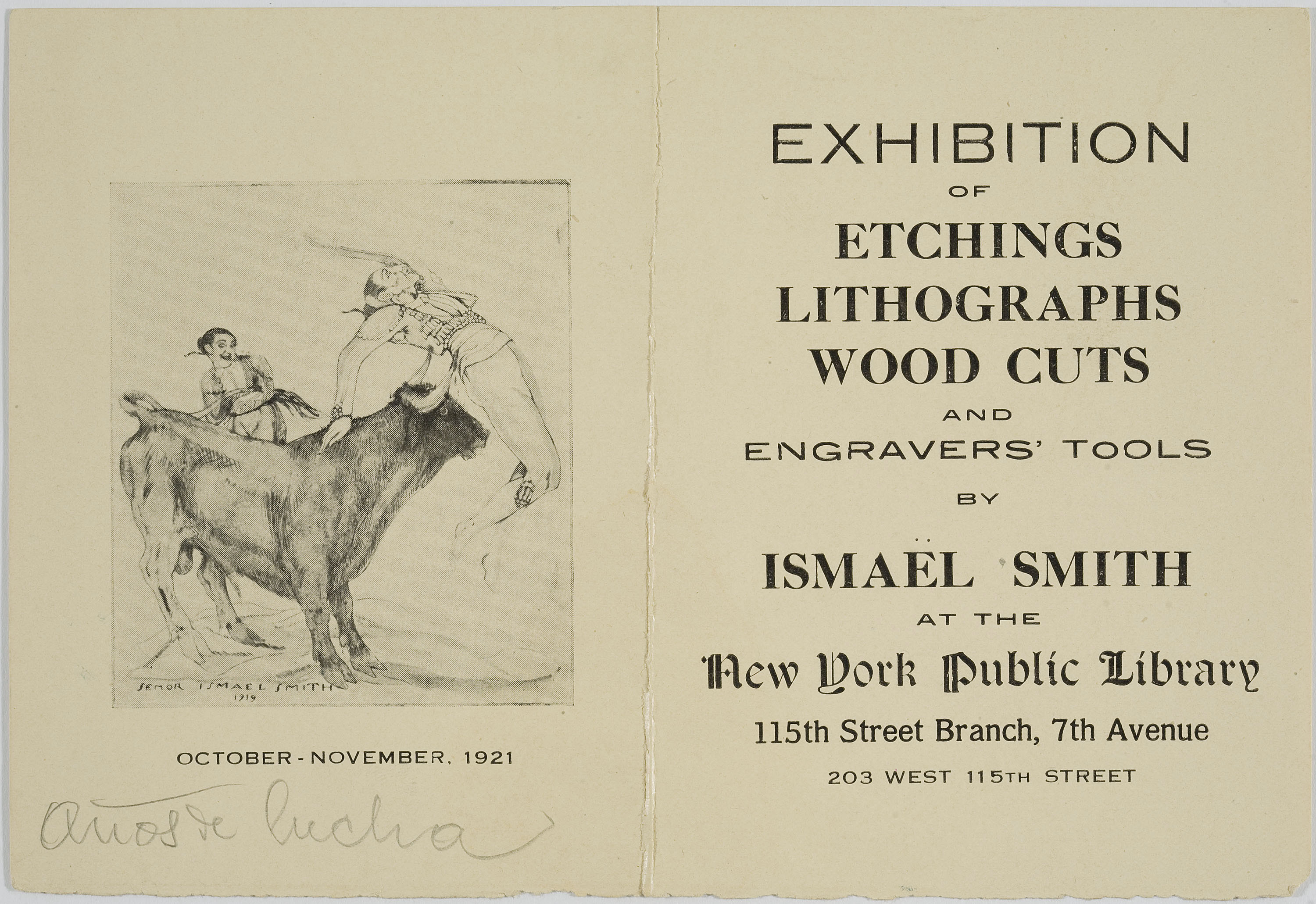 image for: Ismael Smith - Exhibition of etchings litographs wood cuts and engravers'tools by Ismael Smith at the New York Public Library - 1921