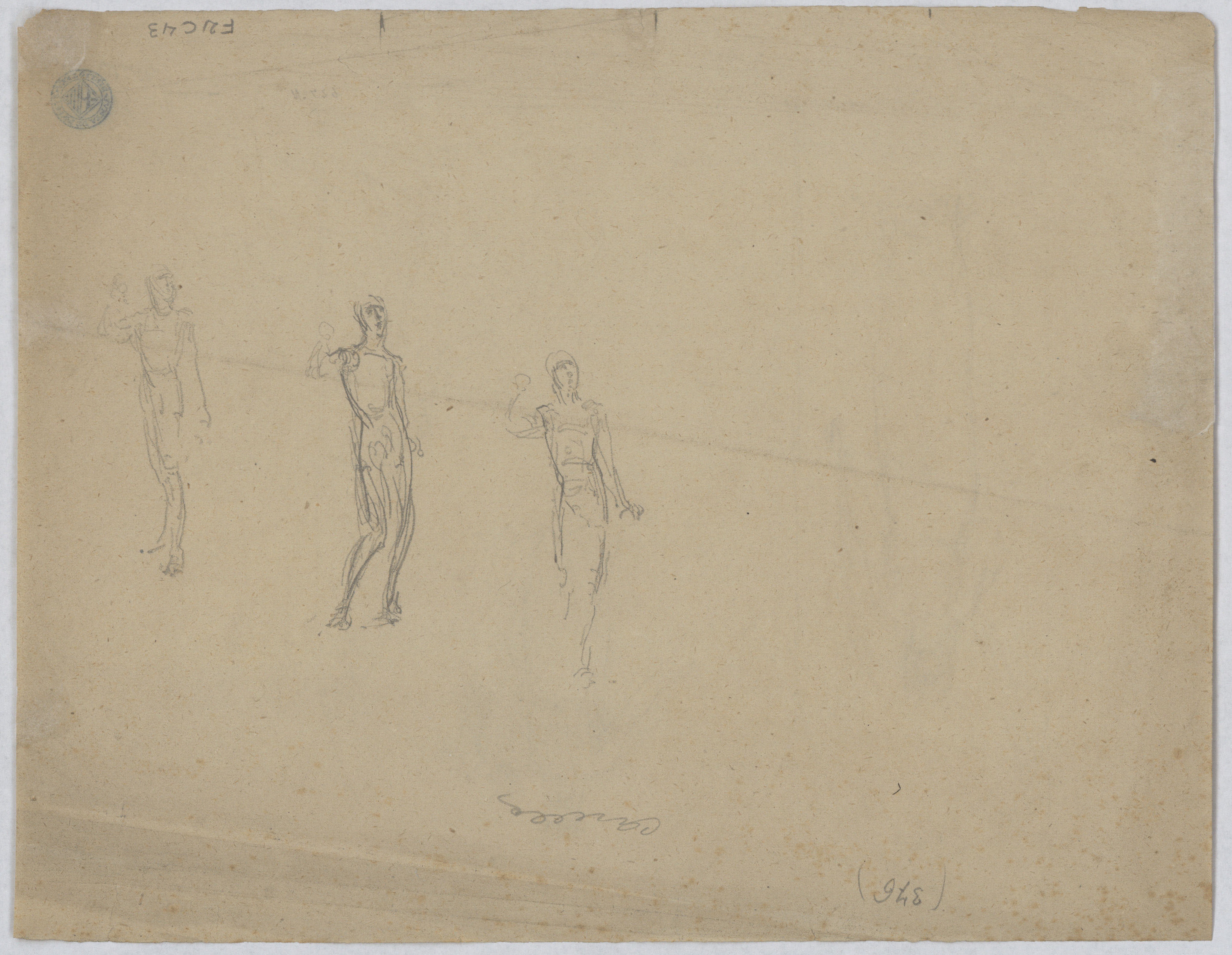 image for: Antoni Utrillo - Estudi amb la Mare de Déu de la Mercè i santa Eulàlia (anvers) / Croquis de figures (revers) - Cap a 1900-1906 [1]