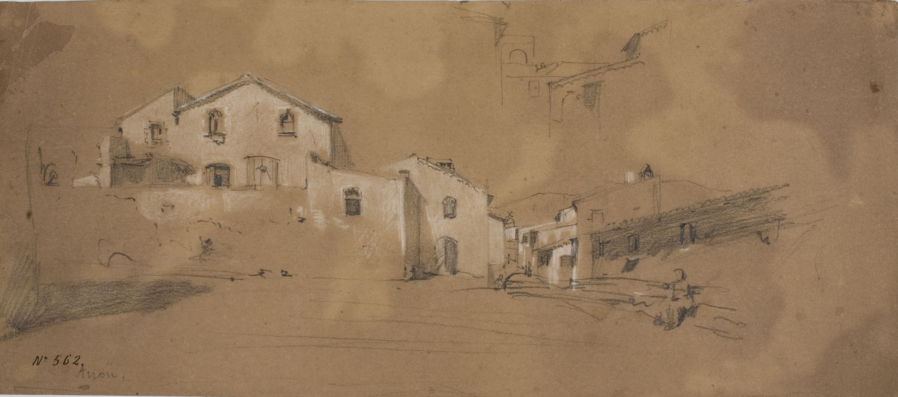 Ramon Martí i Alsina - Entrada a un poble - Cap a 1865-1870 image for: Ramon Martí i Alsina - Entrada a un poble - Cap a 1865-1870