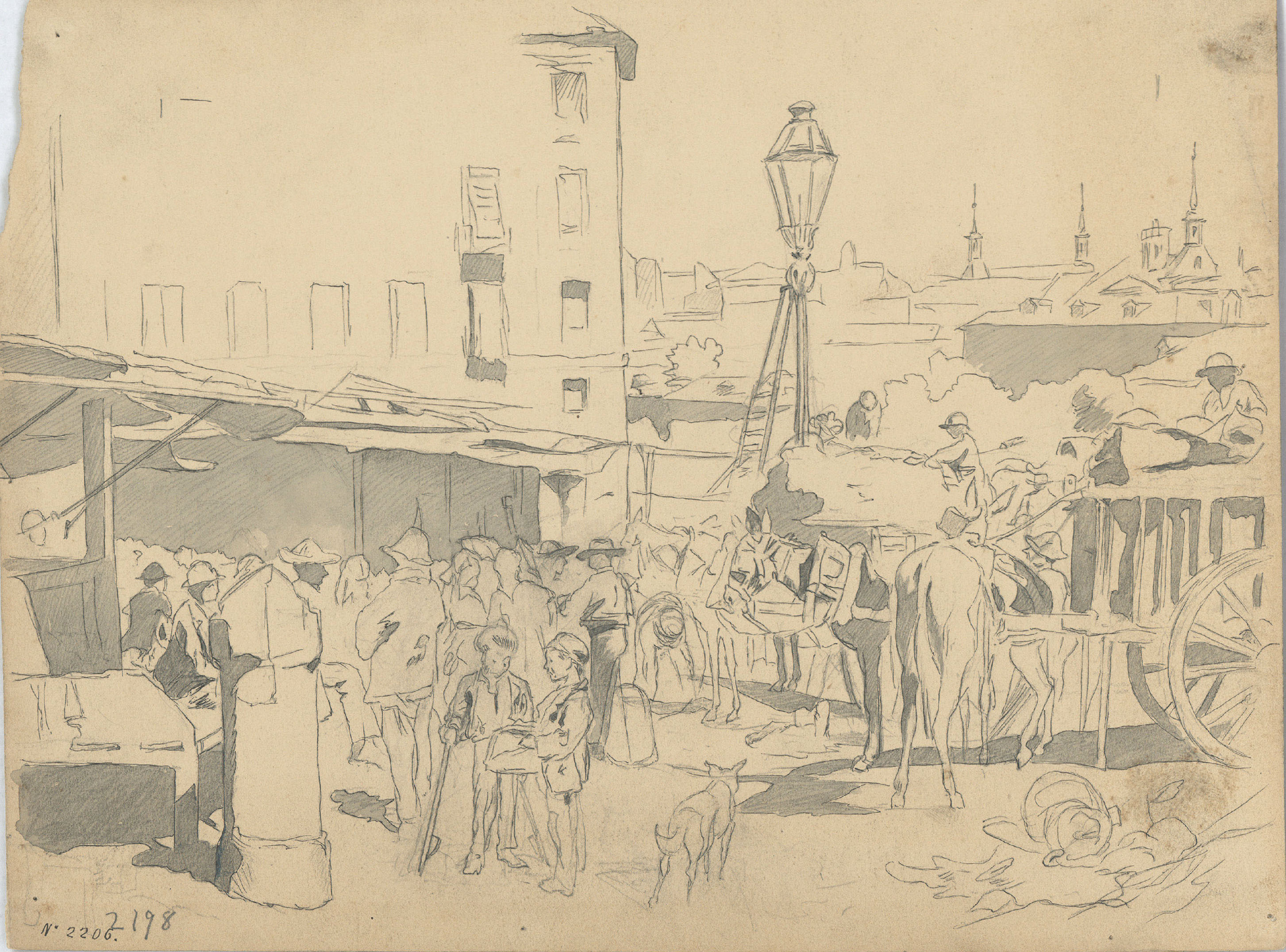 image for: Josep Lluís Pellicer - Mercat en un poble de Castella [?] - Cap a 1868-1870