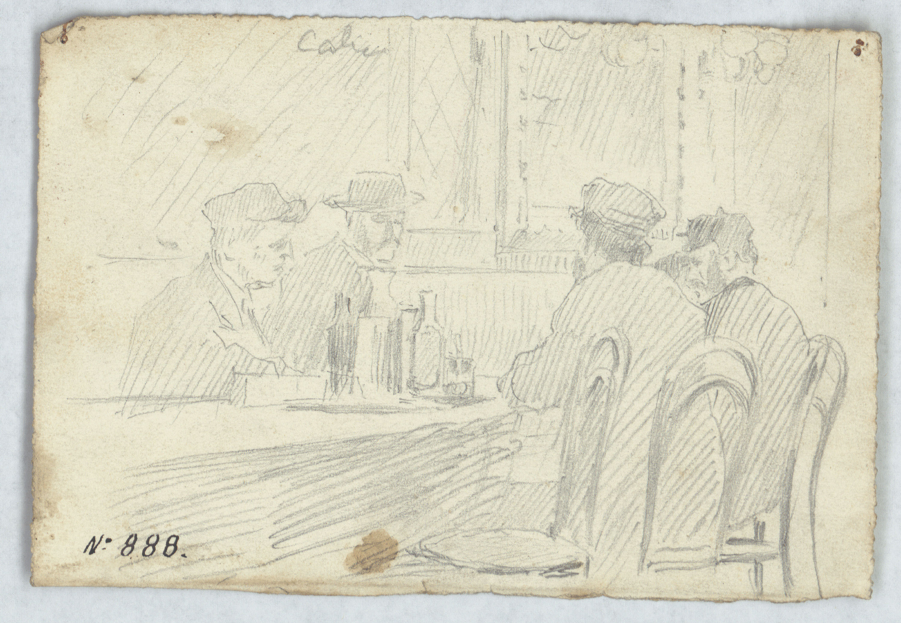 image for: Antoni Caba - Al cafè (anvers) / Estudi de figura masculina (revers) - Cap a 1860-1870