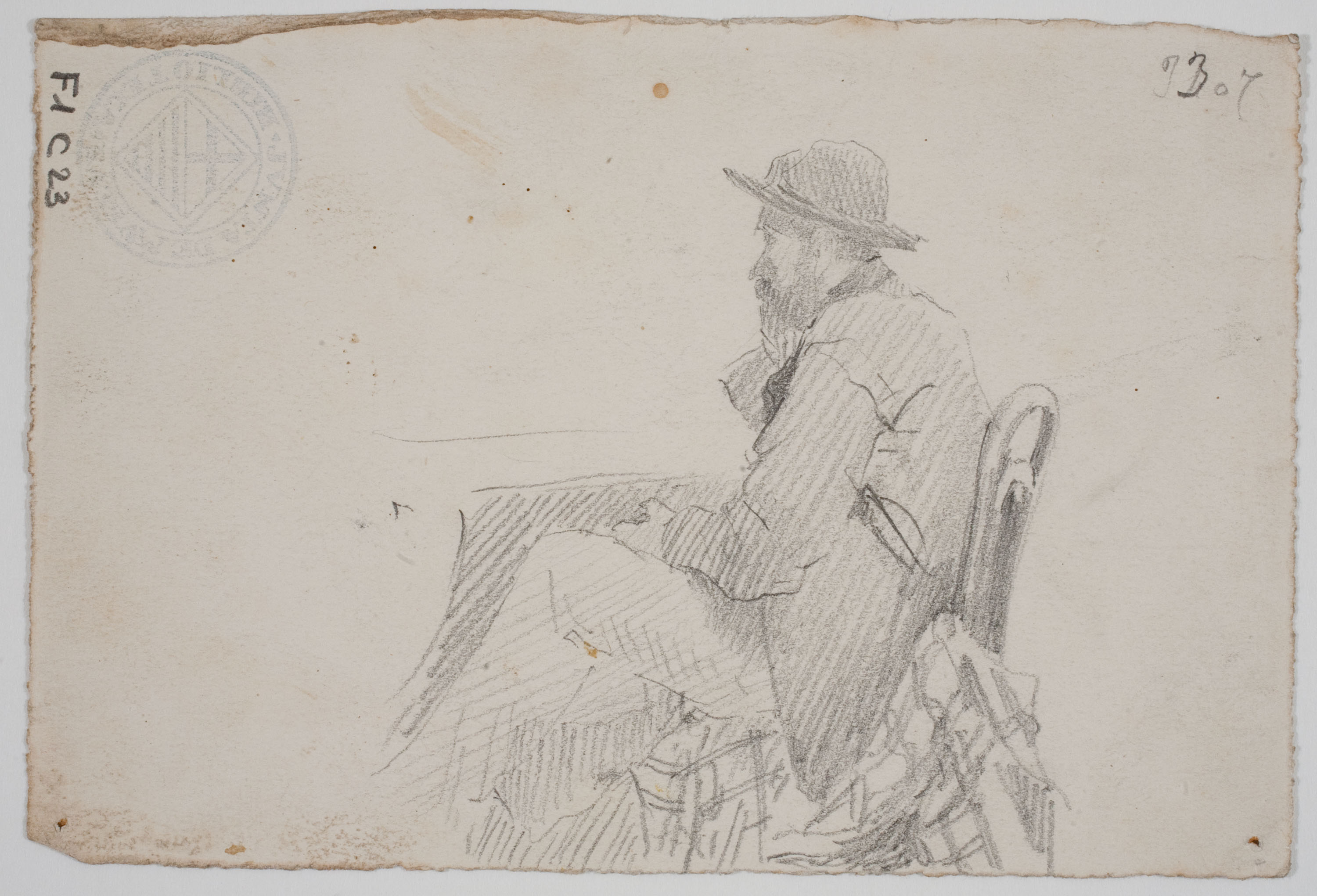 image for: Antoni Caba - Al cafè (anvers) / Estudi de figura masculina (revers) - Cap a 1860-1870 [1]