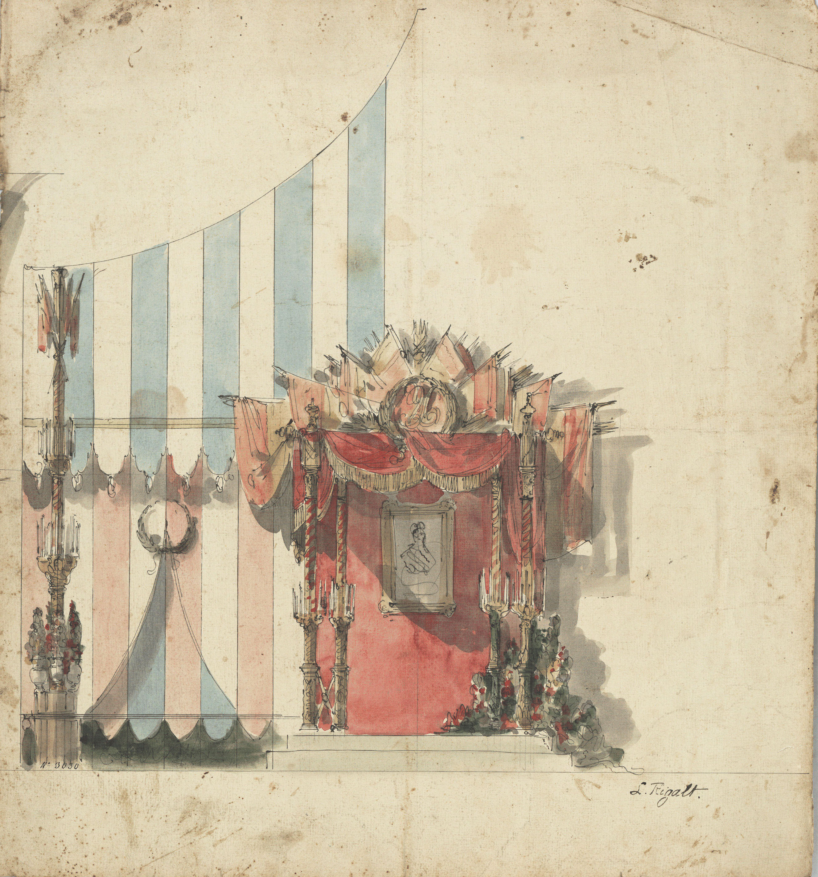 image for: Lluís Rigalt - Dosser amb trofeu i banderes - Cap a 1850