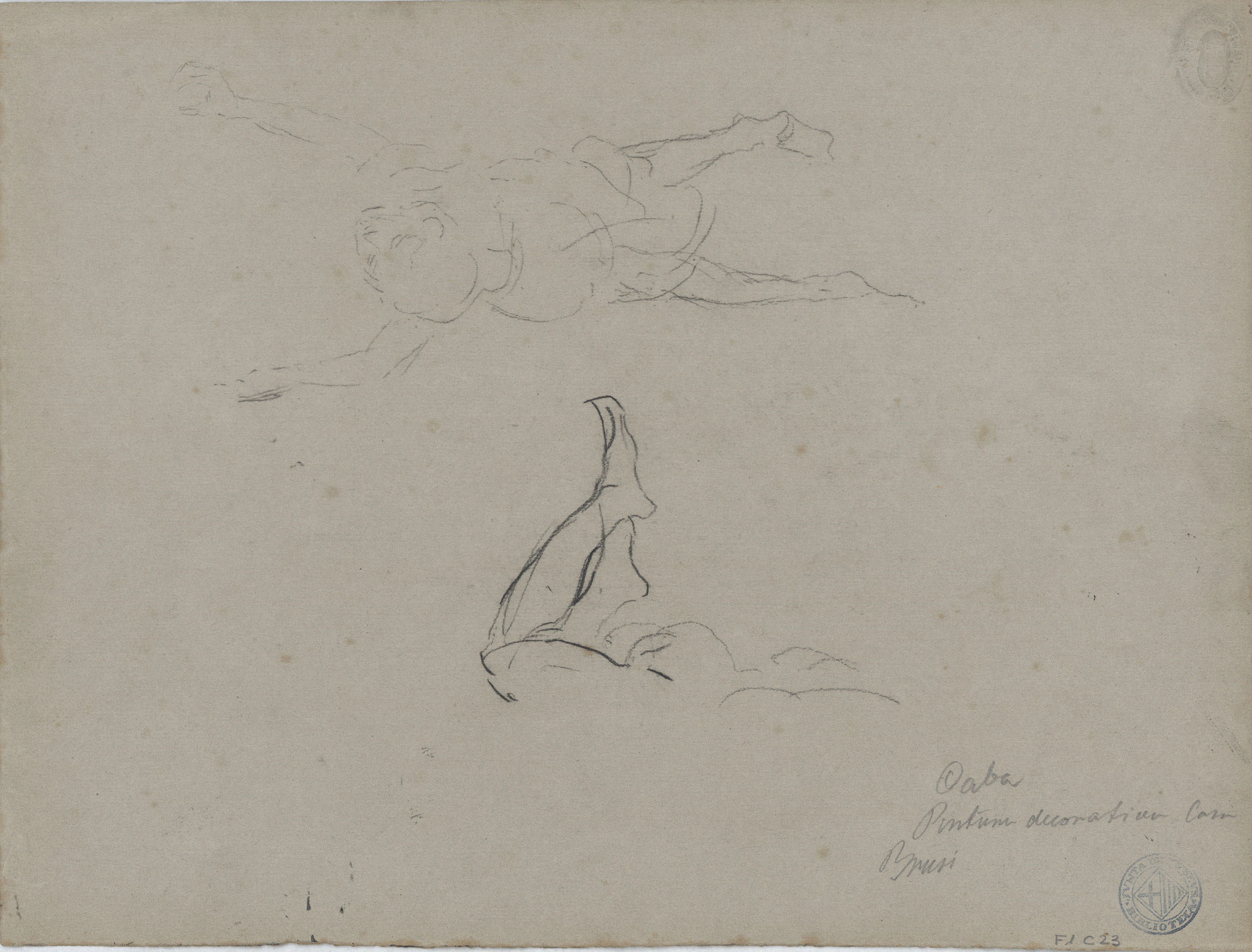 image for: Antoni Caba - Estudi de nu femení per a una pintura (anvers) / Croquis de figures per a una pintura (revers) - Cap a 1860-1880 [1]