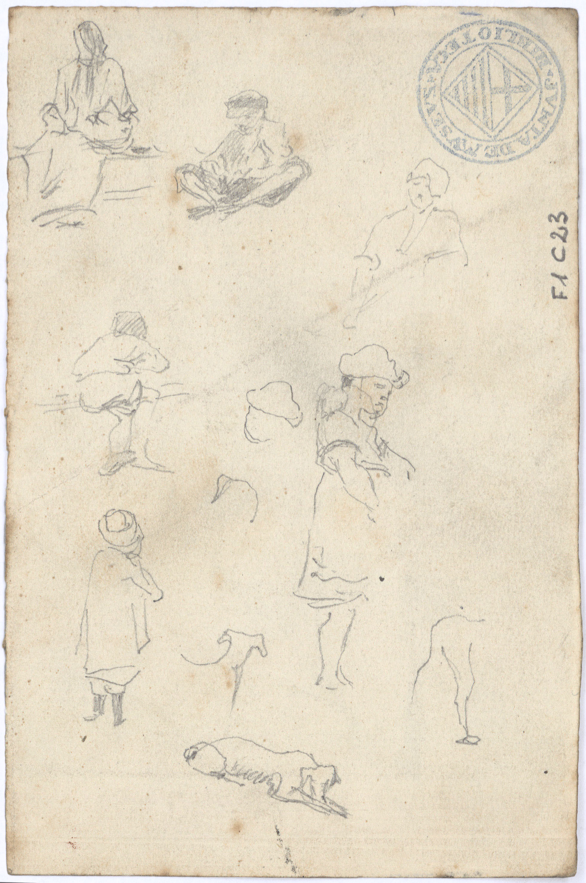 image for: Antoni Caba - Vista de carrer (anvers) / Estudi de figures (revers) - Cap a 1860-1870 [1]