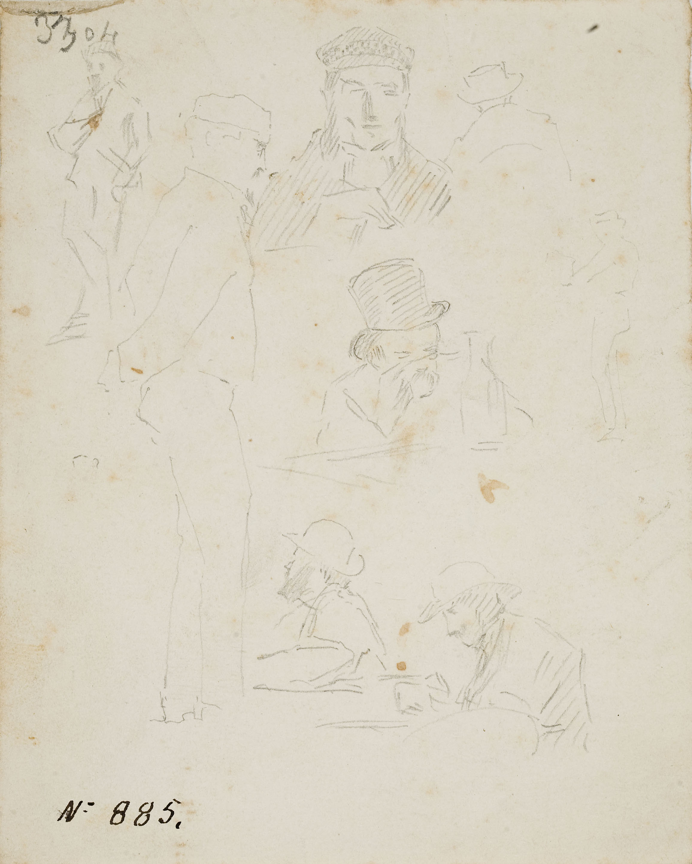 image for: Antoni Caba - Apunts de figures (còpia de gravats de Paul Gavarni) (anvers) / Apunts de figures (revers) - Cap a 1860-1870