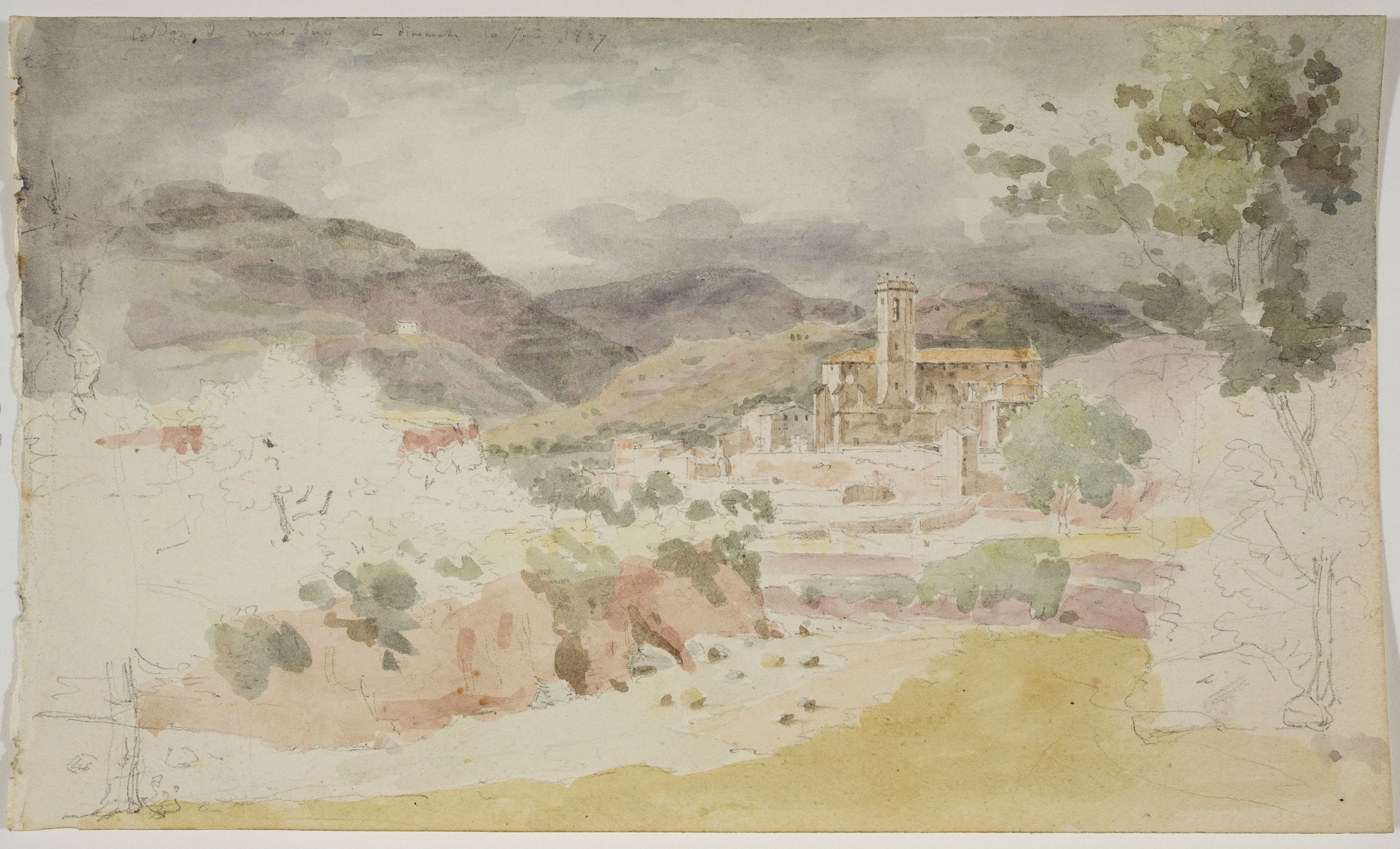 image for: Adolphe Hedwige Alphonse Delamare - Vista de Caldes de Montbui (anvers) / Croquis de figures (revers) - Diumenge 10 de juny de 1827