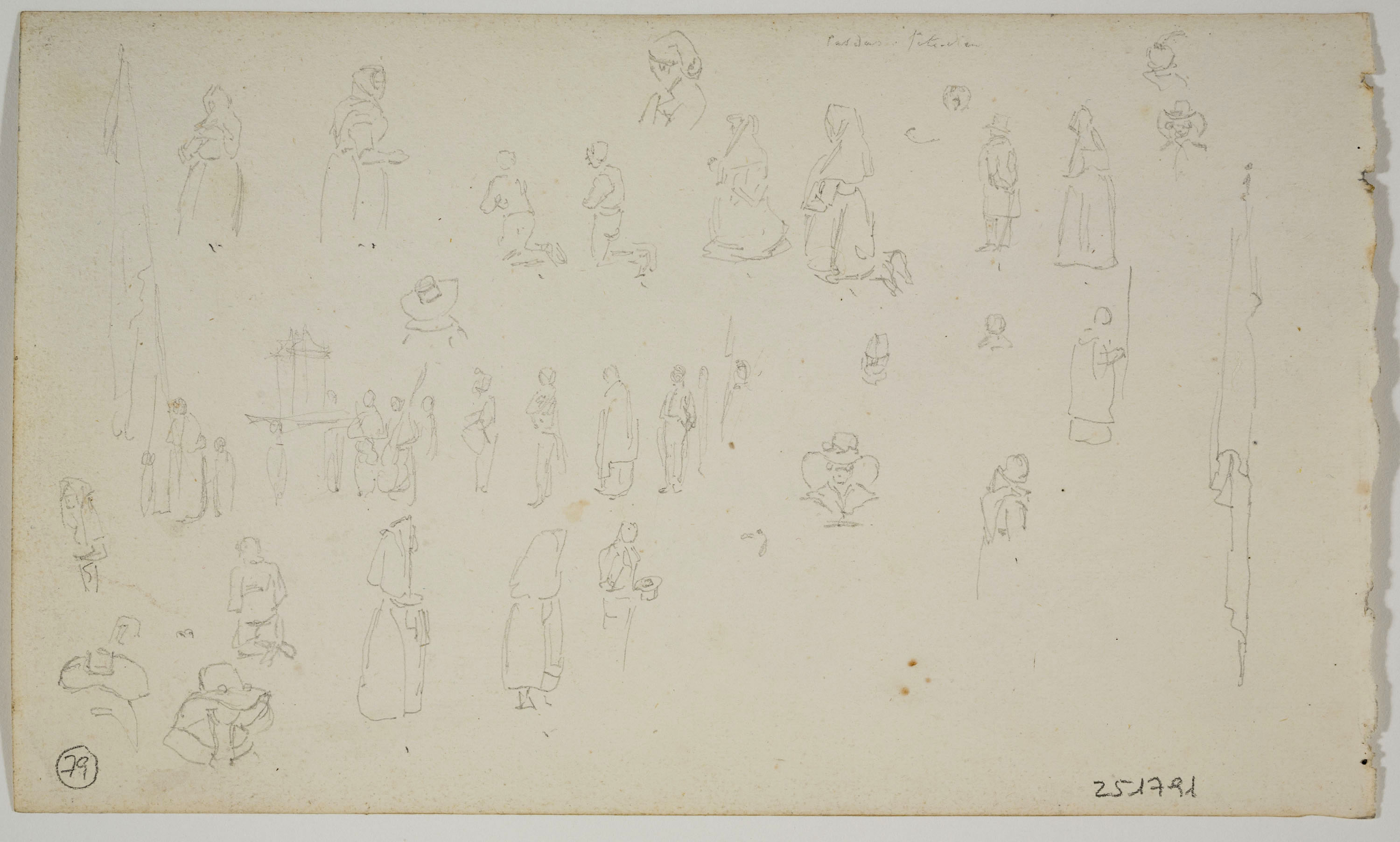 image for: Adolphe Hedwige Alphonse Delamare - Vista de Caldes de Montbui (anvers) / Croquis de figures (revers) - Diumenge 10 de juny de 1827 [1]