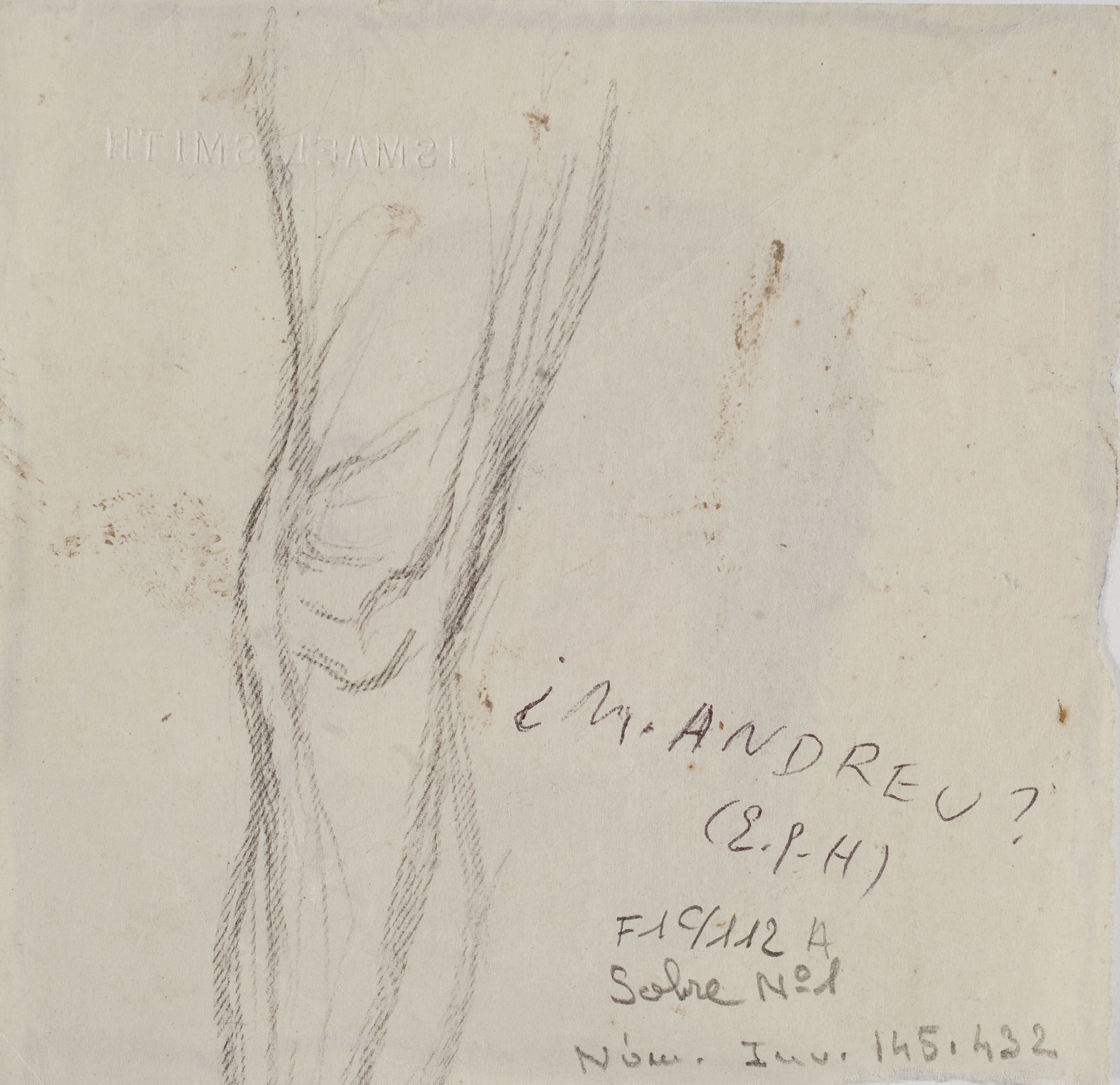 image for: Ismael Smith - Retrat de Marià Andreu [?] (anvers) / Fragment de cama (revers) - Cap a 1911 [1]
