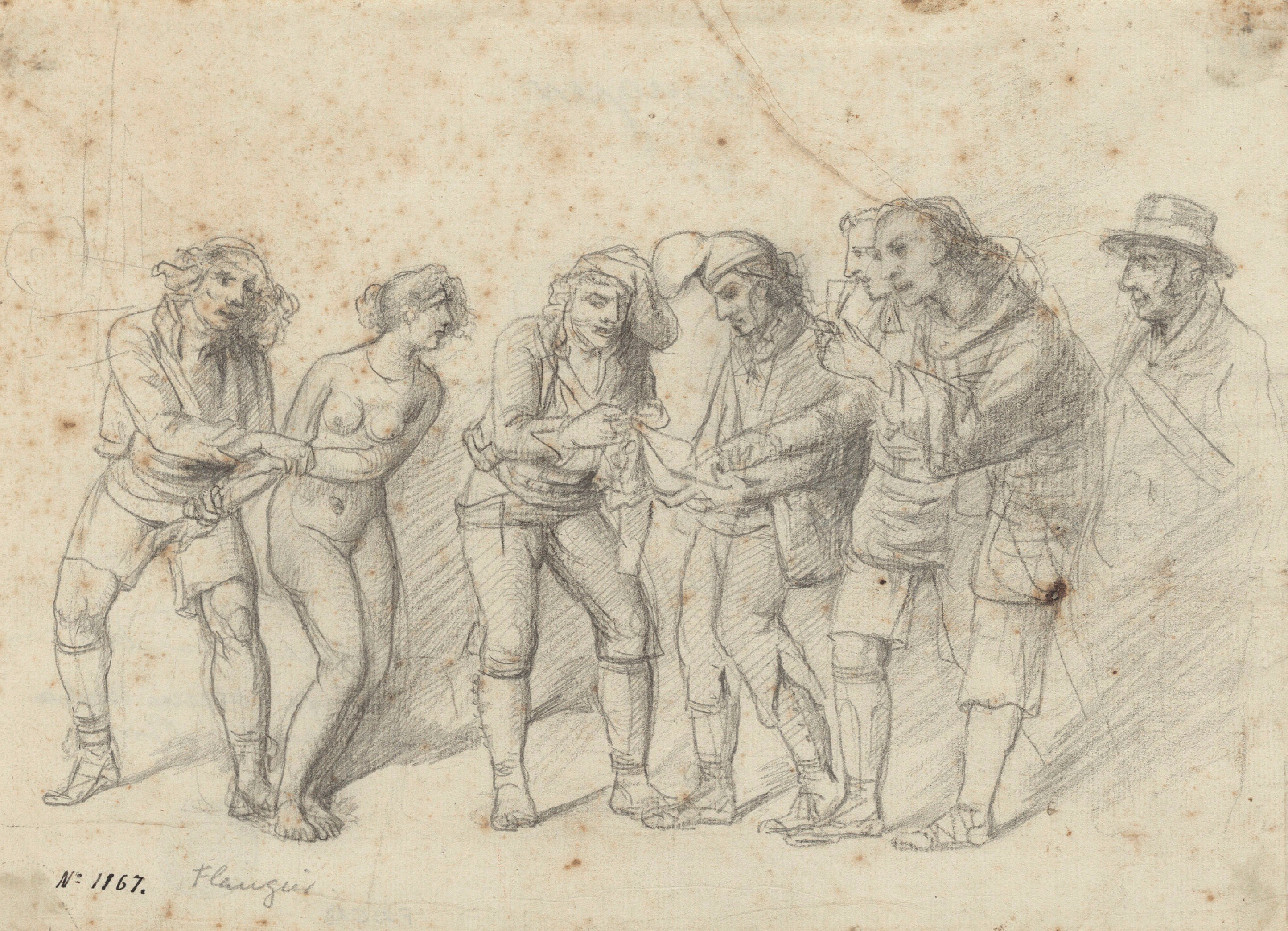 image for: Josep Bernat Flaugier - Miquelets i sometents escorcollant una dona - Cap a 1809-1812