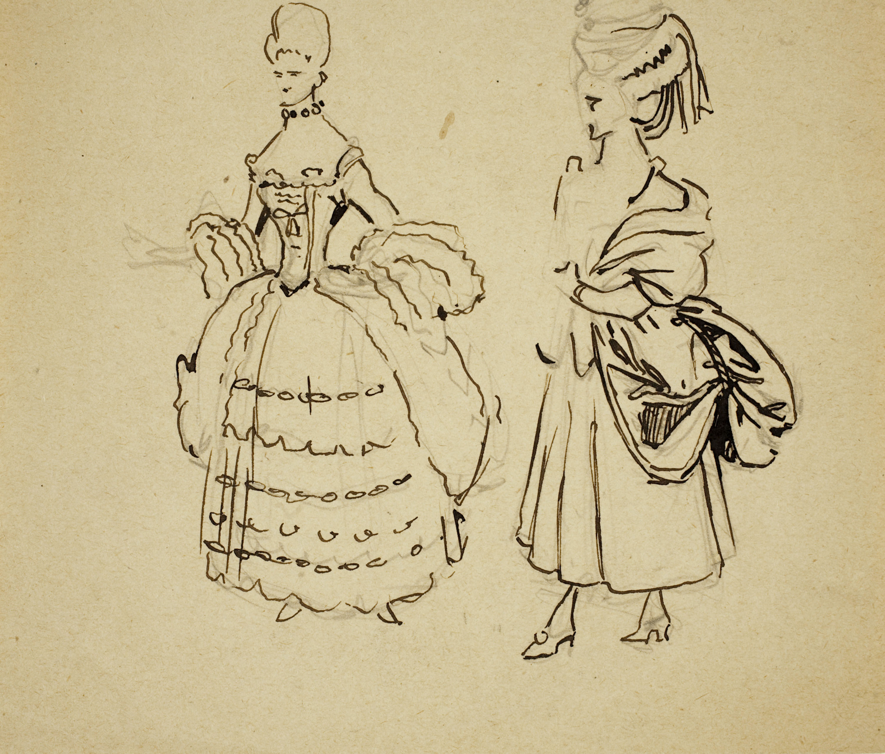 image for: Ismael Smith - Estudi d'indumentària del segle XVIII (anvers) / Estudi d'indumentària del segle XVIII (calc de l'anvers) (revers) - Cap a 1910