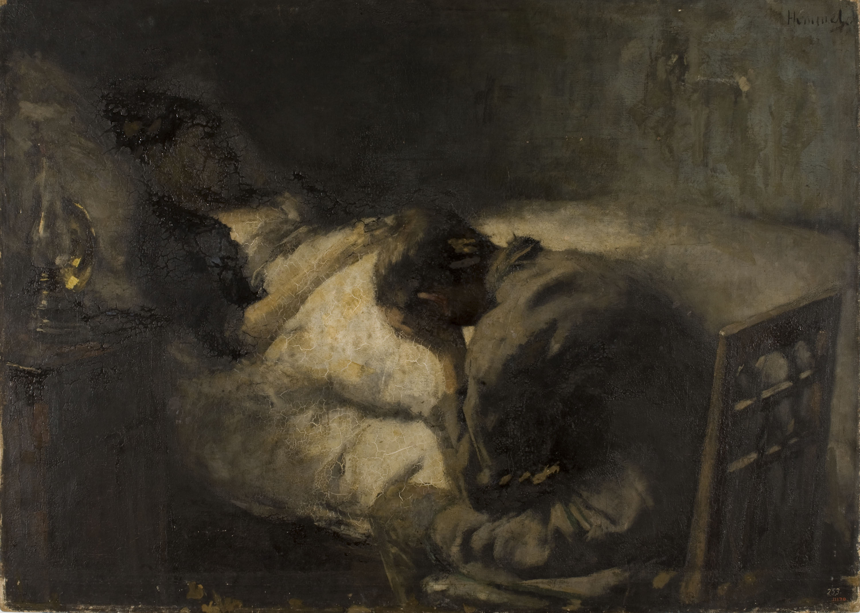 Théodor Hummel - Al costat del llit de mort de la mare - Cap a 1890-1892 image for: Théodor Hummel - Al costat del llit de mort de la mare - Cap a 1890-1892