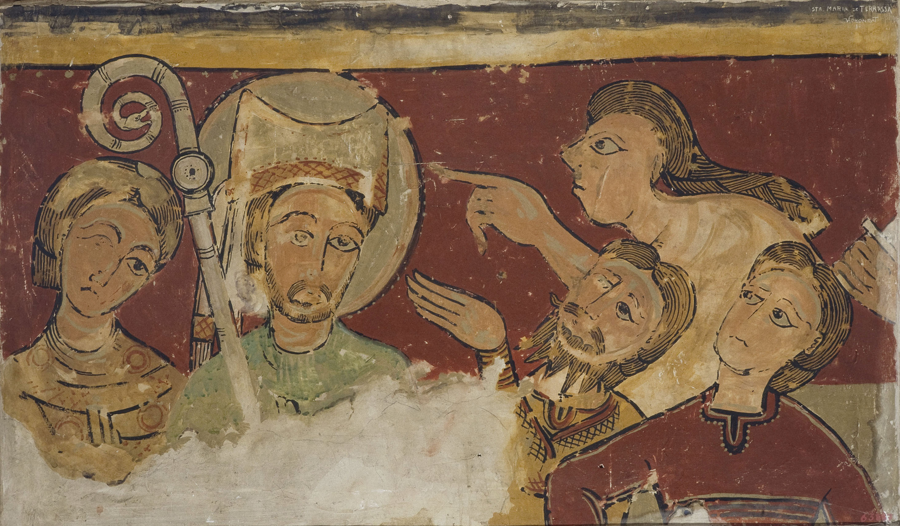 Joan Vallhonrat - Reproducció de les pintures de l'absis de Sant Tomàs Becket de Santa Maria de Terrassa. Fragment del sant bisbe - 1918 image for: Joan Vallhonrat - Reproducció de les pintures de l'absis de Sant Tomàs Becket de Santa Maria de Terrassa. Fragment del sant bisbe - 1918