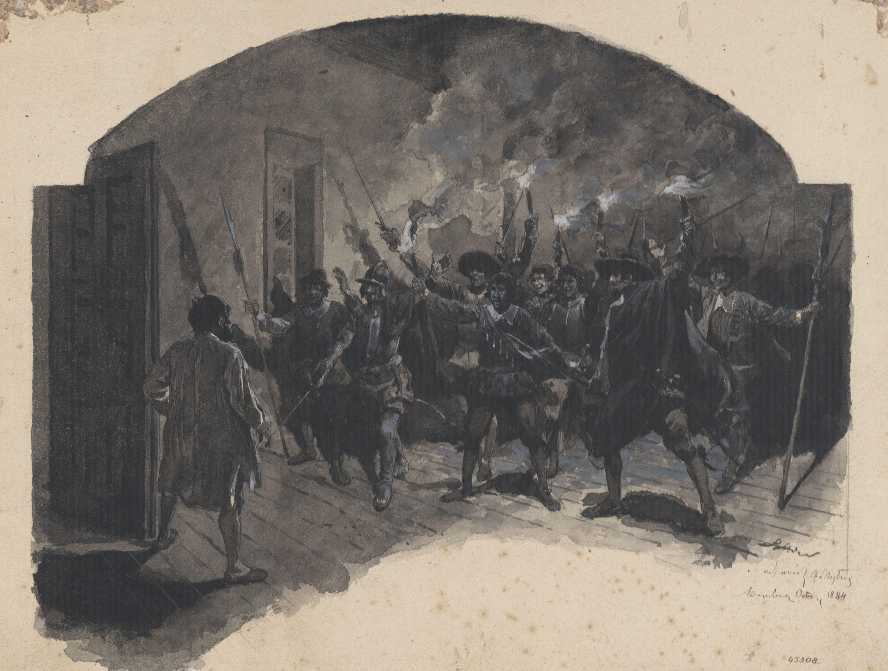 image for: Josep Lluís Pellicer - Invasió a l'Insula (Escena del capítol LIII del Quixot) - 1884