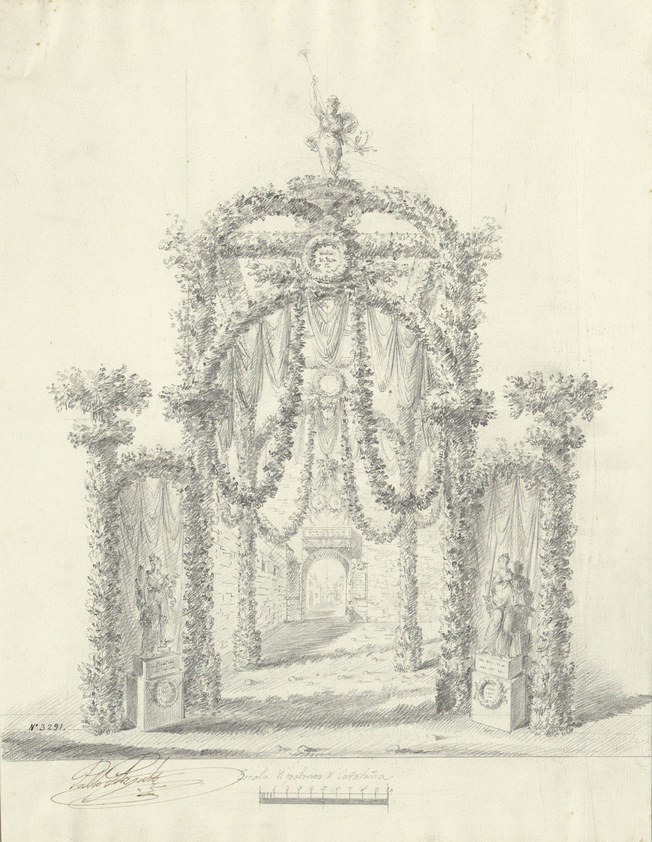 image for: Pau Rigalt - Projecte de decoració triomfal amb motiu de l'entrada a Terrassa dels reis Ferran VII i Maria Amàlia de Saxònia - Cap a 1828