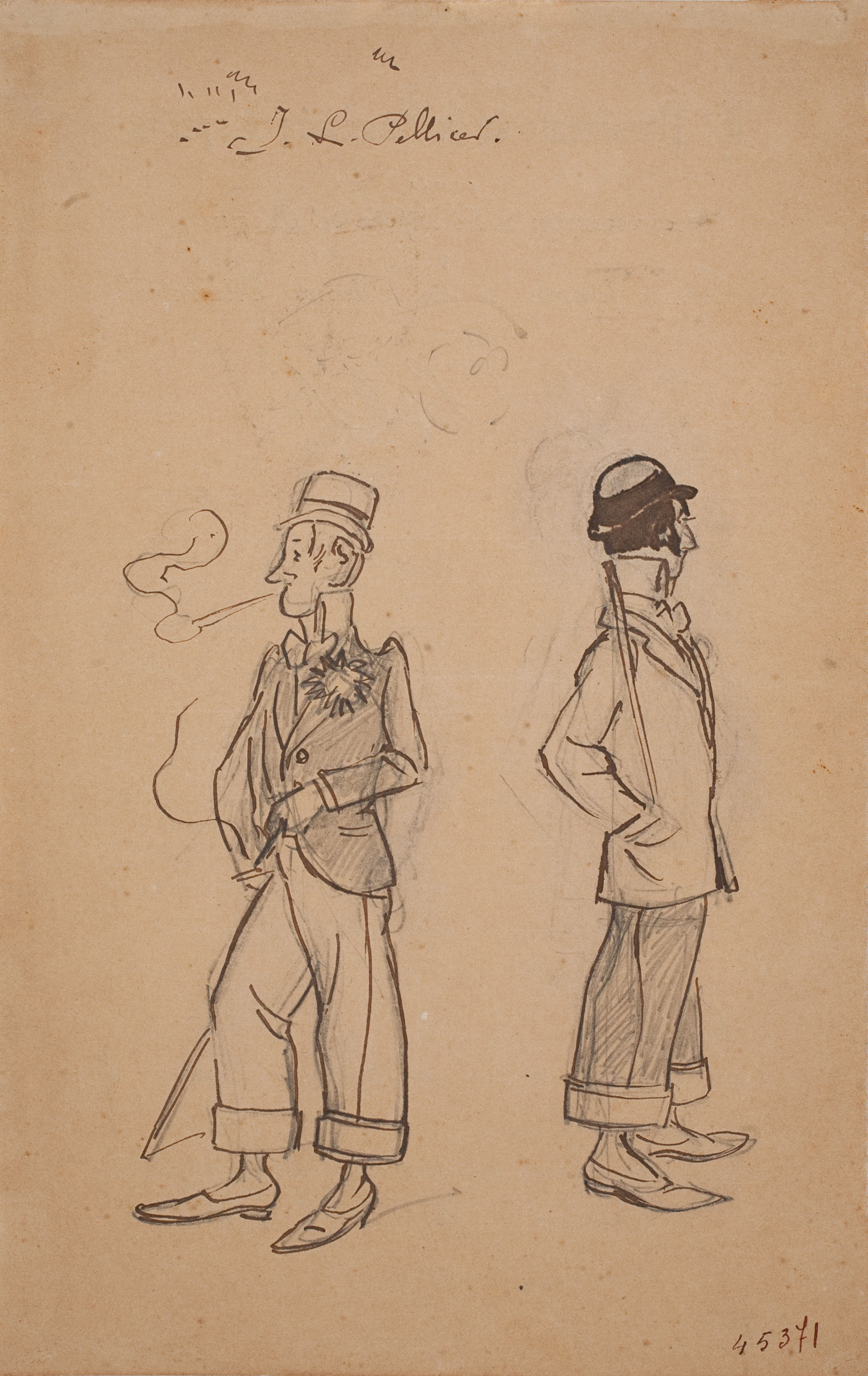 Josep Lluís Pellicer - Caricatura d'homes elegants - Cap a 1890-1900 image for: Josep Lluís Pellicer - Caricatura d'homes elegants - Cap a 1890-1900