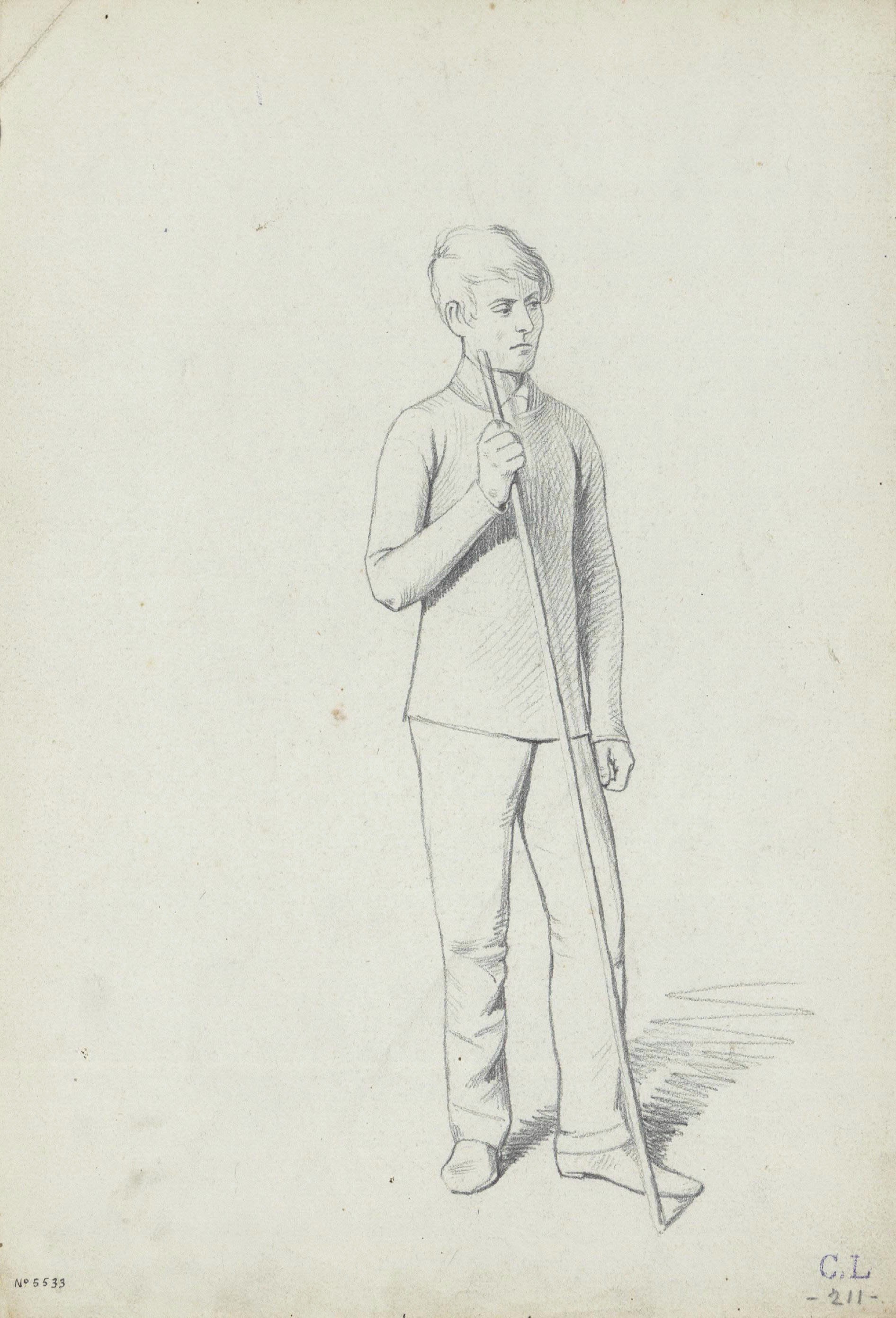 Claudi Lorenzale - Jove amb una vara alta a la mà - Cap a 1860-1880 image for: Claudi Lorenzale - Jove amb una vara alta a la mà - Cap a 1860-1880
