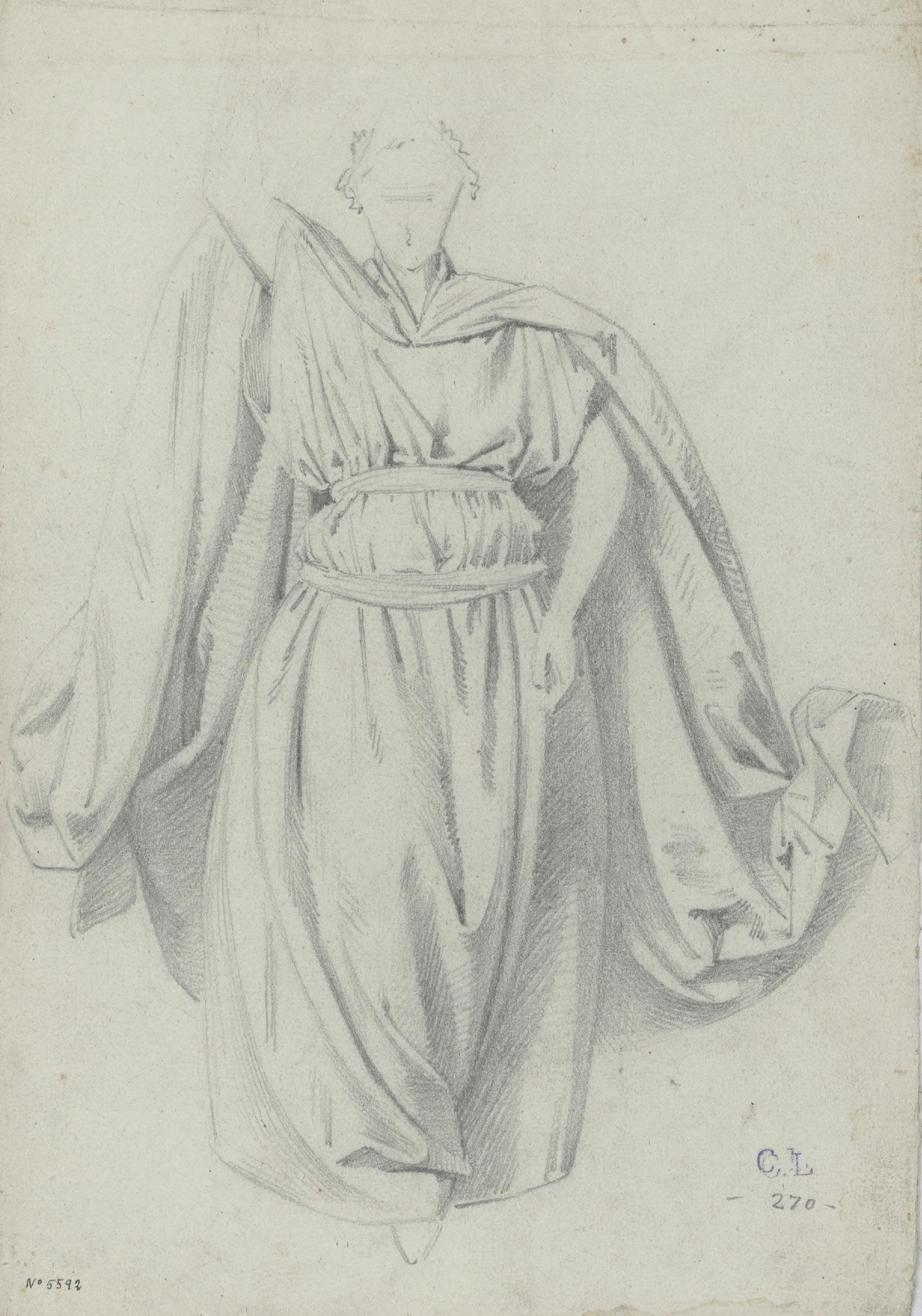 image for: Claudi Lorenzale - Estudi de draperia d'un àngel [?] - Cap a 1850-1870