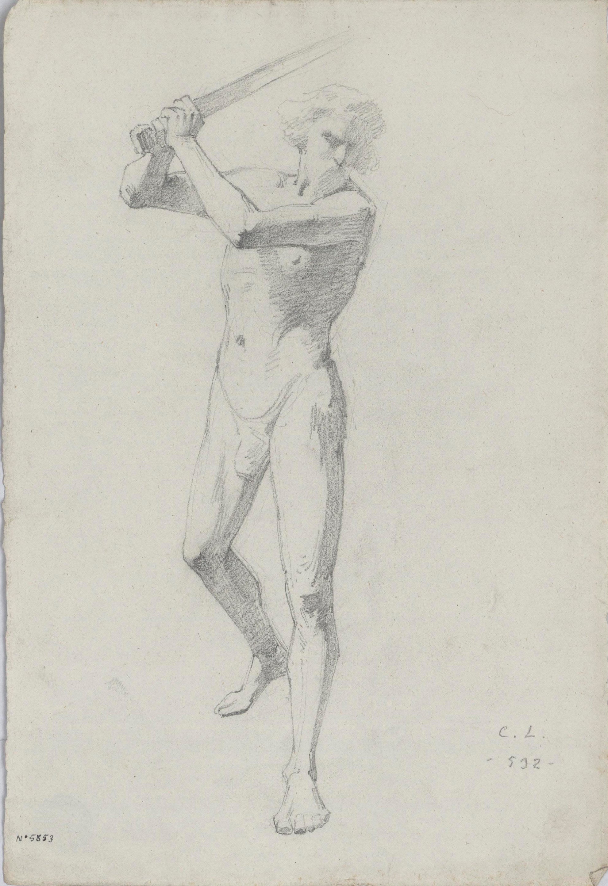 image for: Claudi Lorenzale - Nu masculí amb una espasa - Cap a 1850-1855